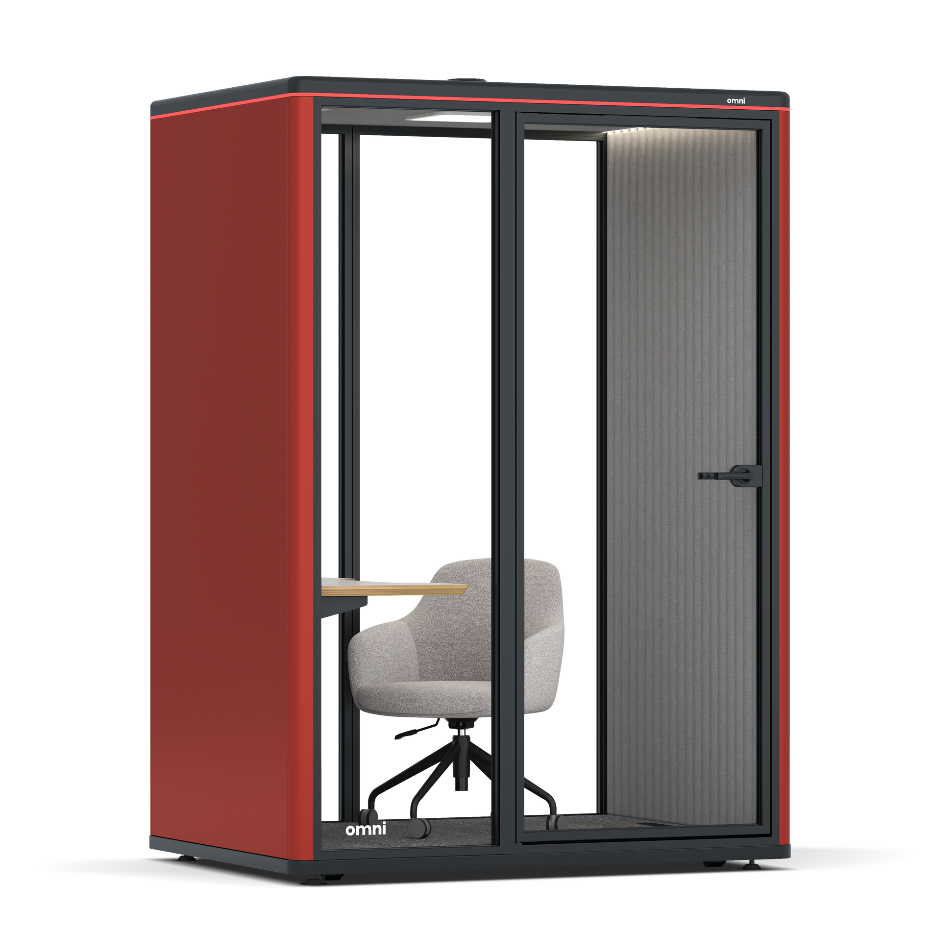 Omni TwoWork Station + Designer Office Chair / RAL Tomato Red / Grey Corrugated