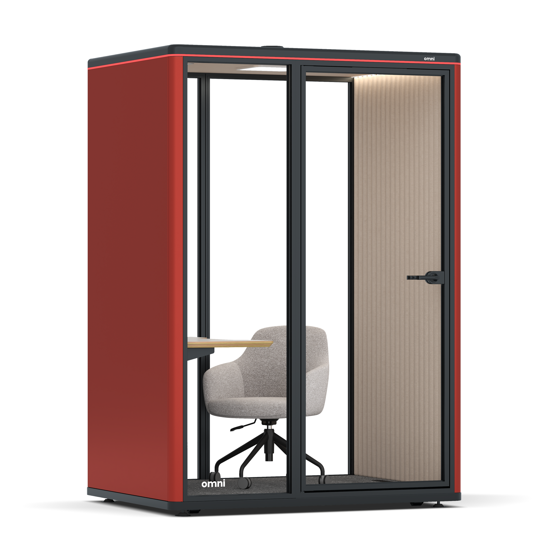 Omni TwoWork Station + Designer Office Chair / RAL Tomato Red / Beige Corrugated