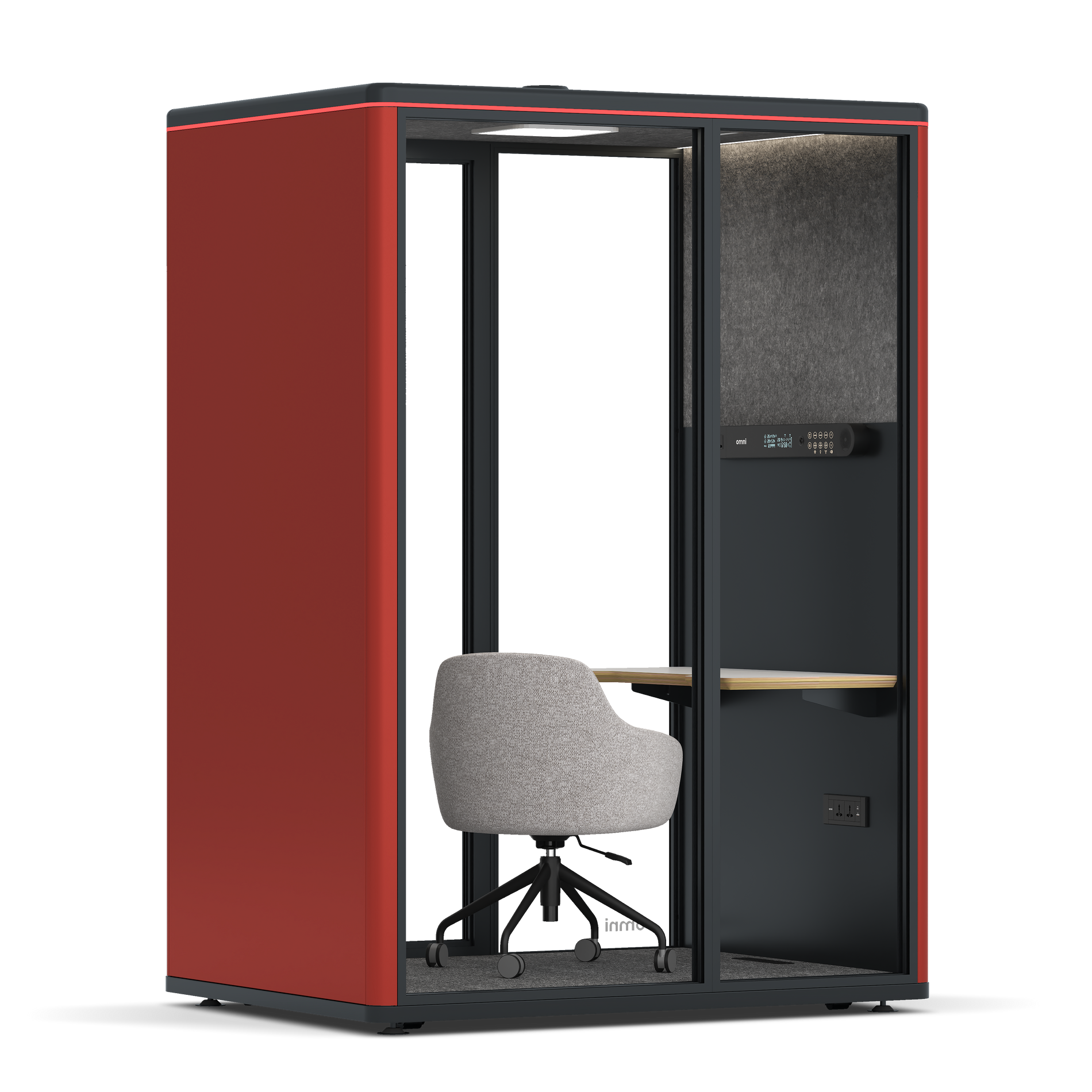Omni TwoWork Station + Designer Office Chair / RAL Tomato Red / Dark Grey Pet Board