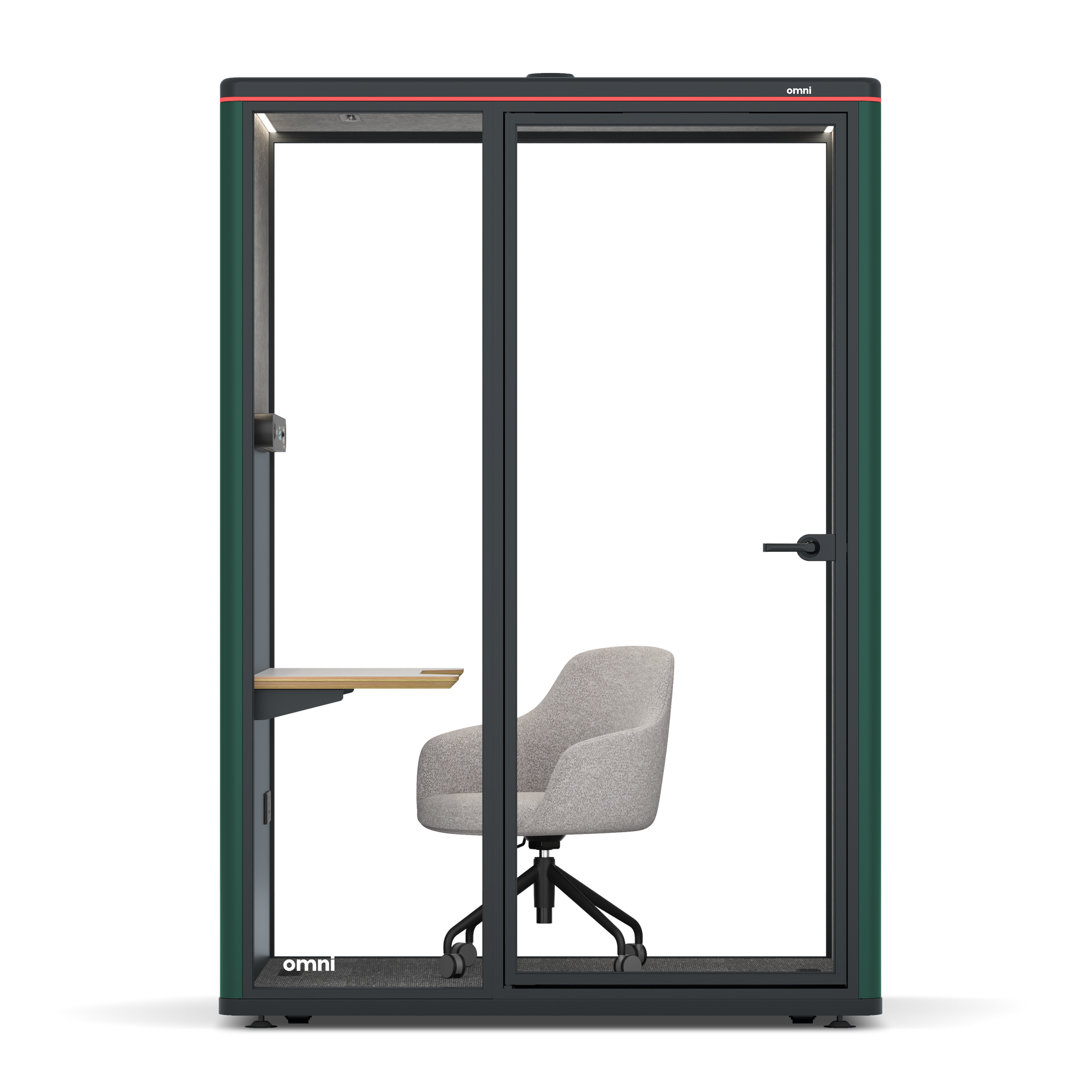 Omni TwoWork Station + Designer Office Chair / RAL Moss Green / Light Grey Pet Board