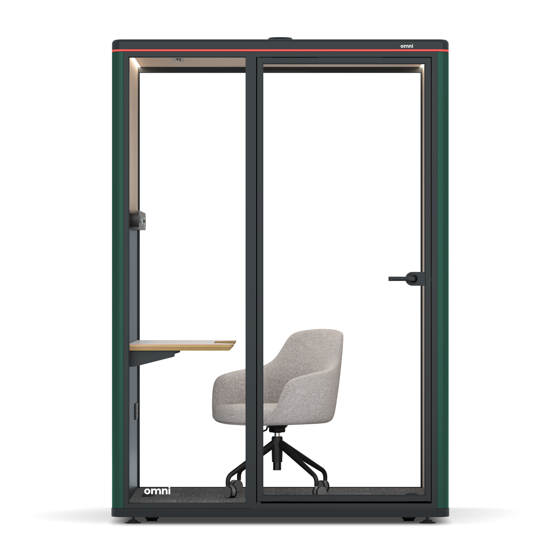 Omni TwoWork Station + Designer Office Chair / RAL Moss Green / Beige Corrugated