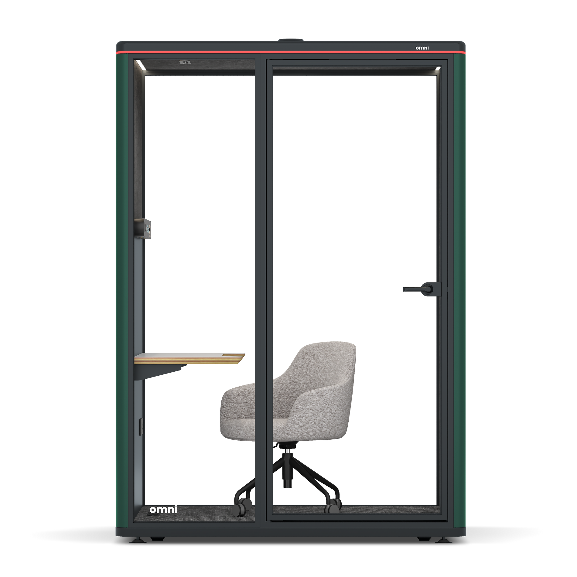 Omni TwoWork Station + Designer Office Chair / RAL Moss Green / Dark Grey Pet Board