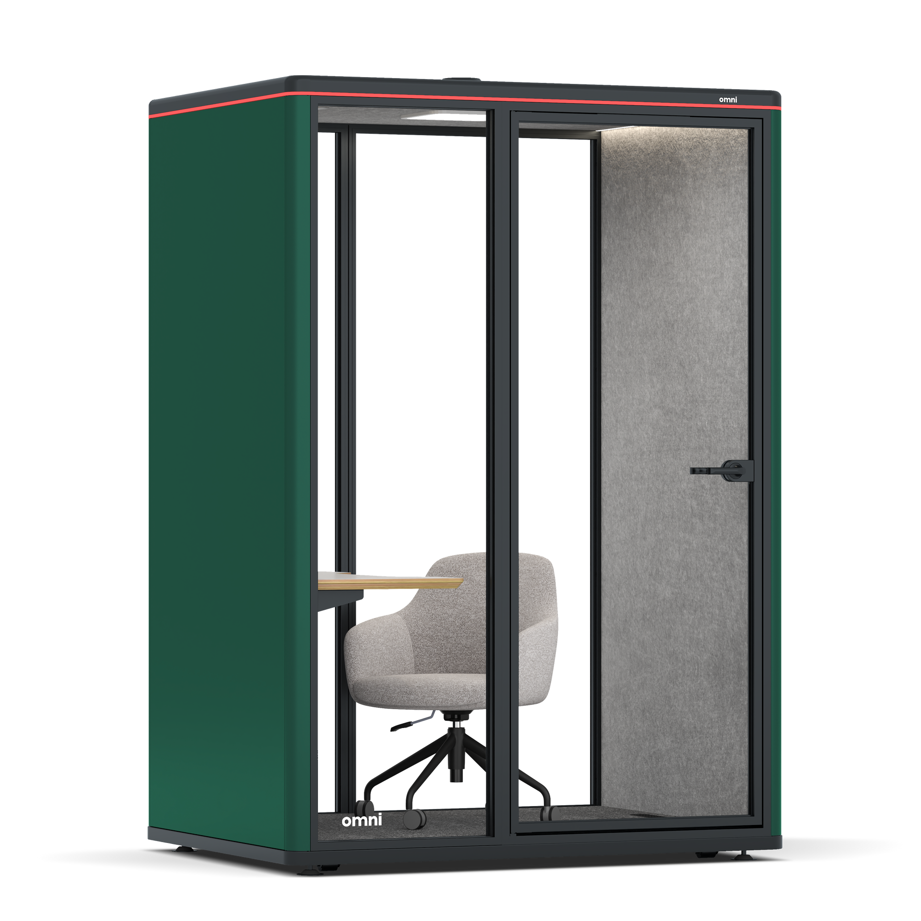 Omni TwoWork Station + Designer Office Chair / RAL Moss Green / Light Grey Pet Board