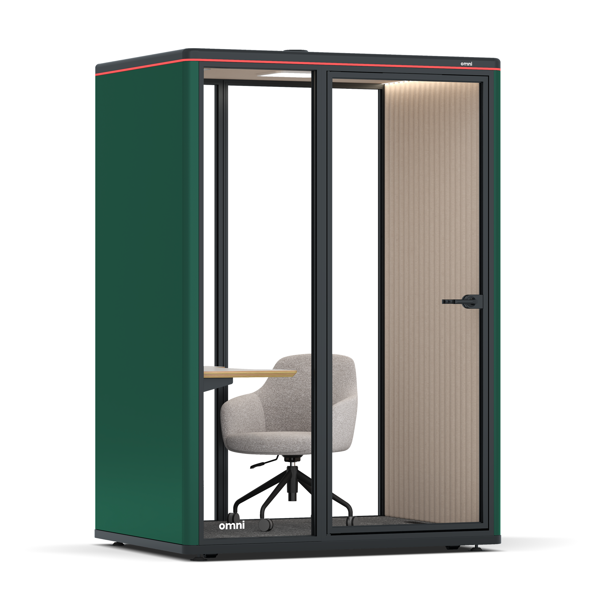 Omni TwoWork Station + Designer Office Chair / RAL Moss Green / Beige Corrugated
