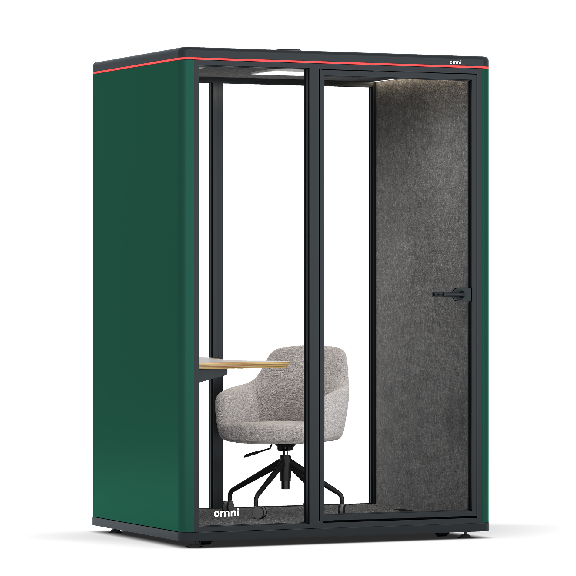 Omni TwoWork Station + Designer Office Chair / RAL Moss Green / Dark Grey Pet Board