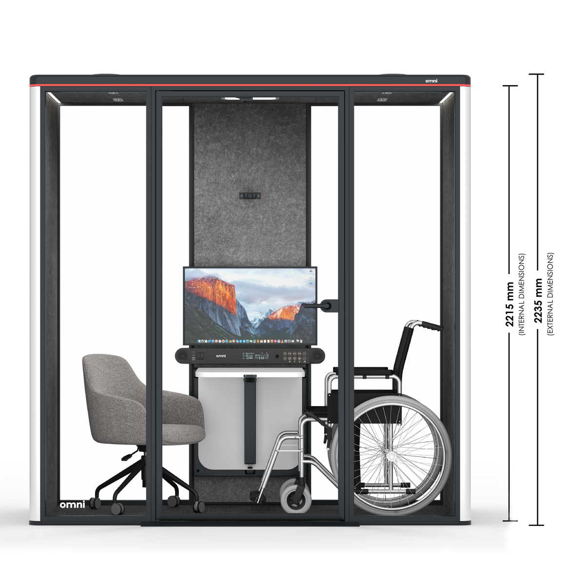 Accessibility BoothPowder Coated / Pet Board Dark Grey / Adjustable Table Only | +1 Office Chair