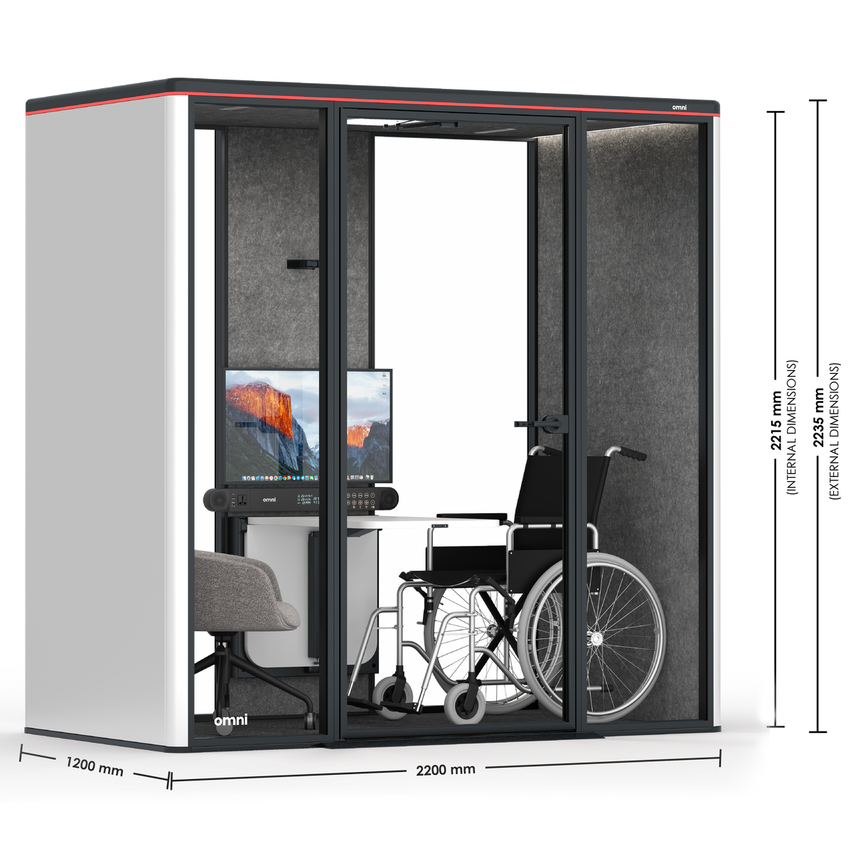 Accessibility BoothPowder Coated / Pet Board Dark Grey / Adjustable Table Only | +1 Office Chair