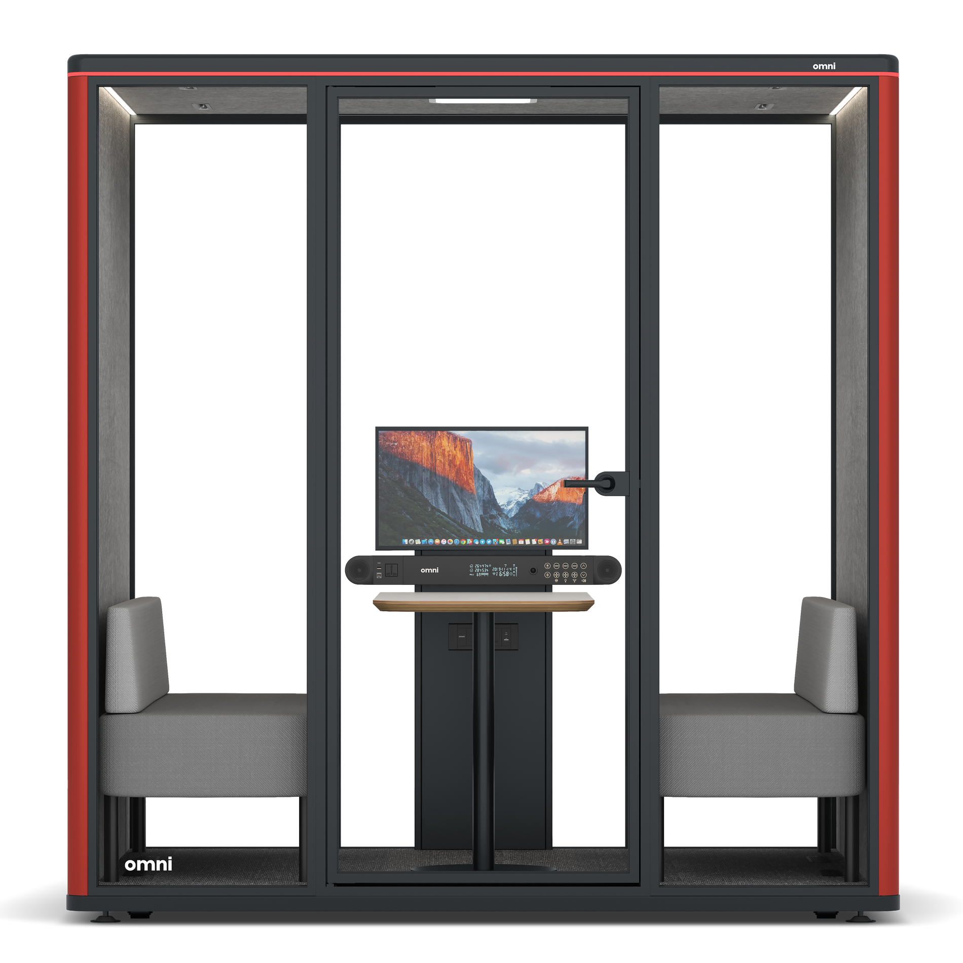 Omni FourSofa (+ Monitor Stand) / RAL Tomato Red / #a49f98