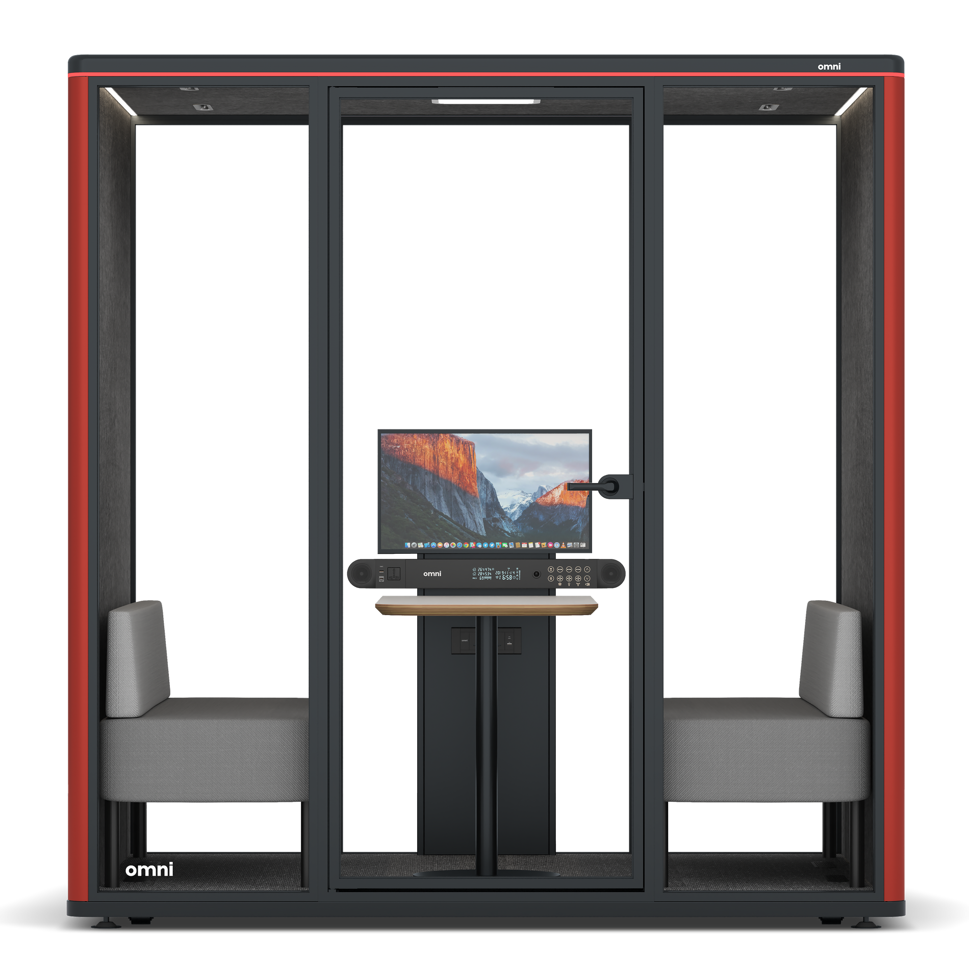 Omni FourSofa (+ Monitor Stand) / RAL Tomato Red / #615f5d