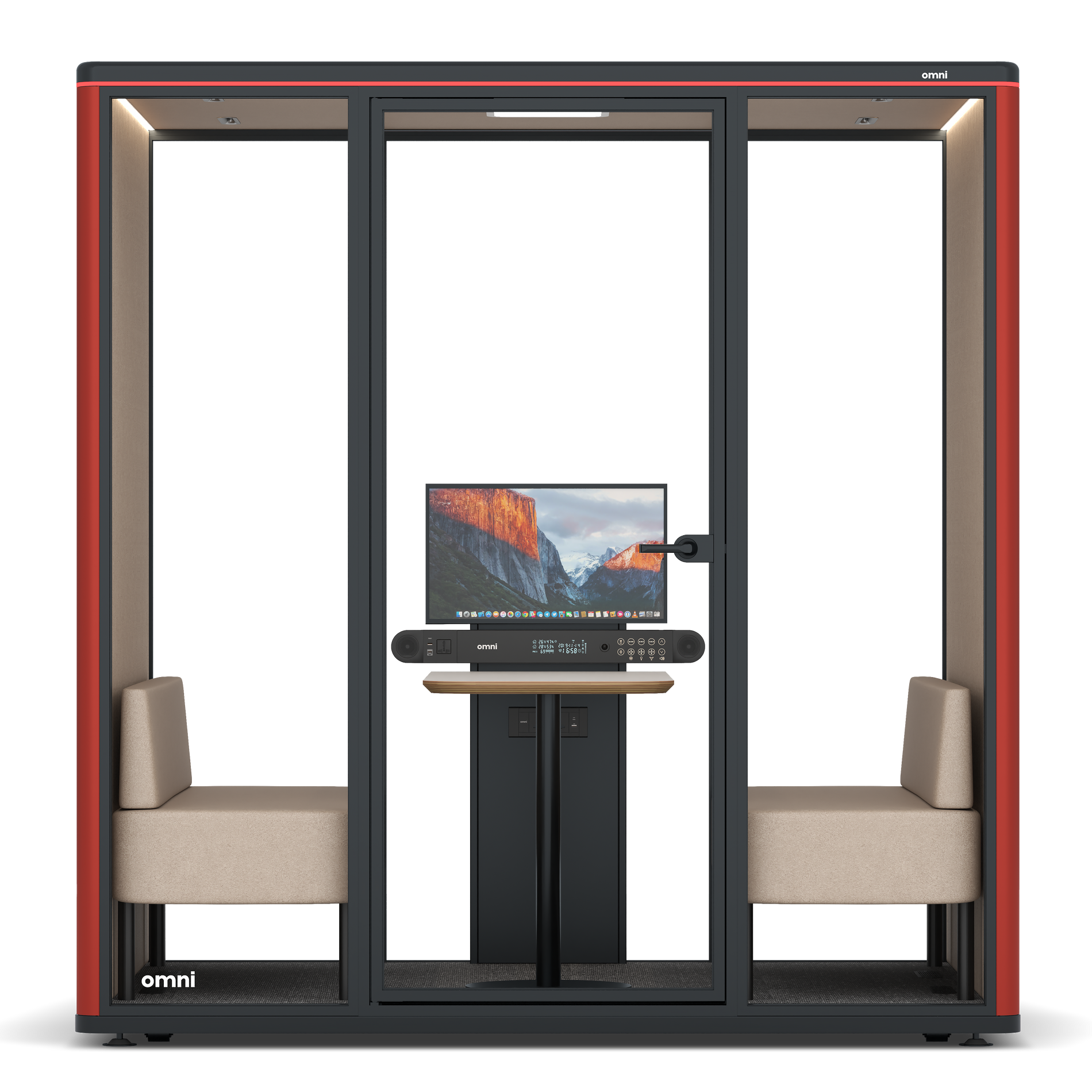 Omni FourSofa (+ Monitor Stand) / RAL Tomato Red / #a18e7e