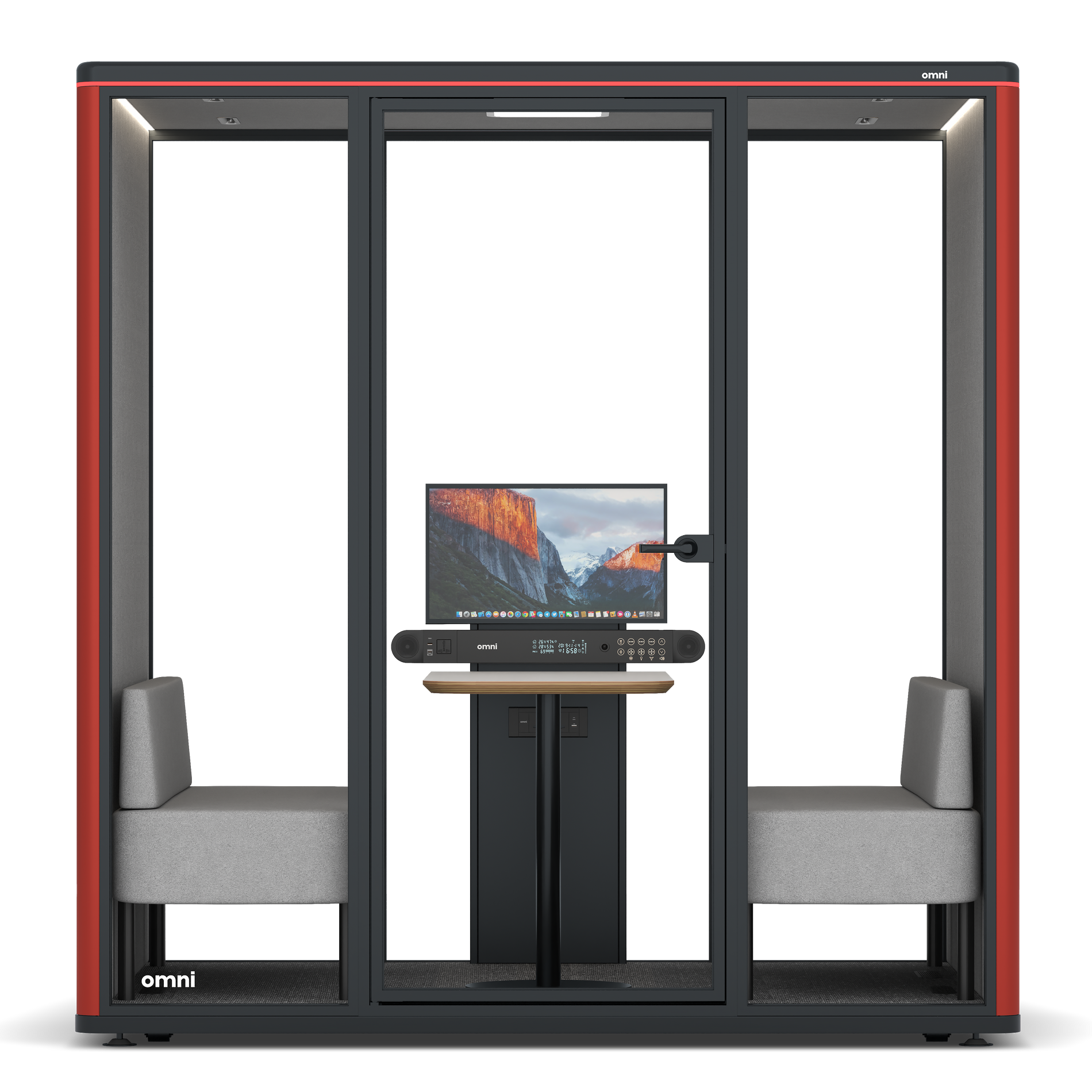 Omni FourSofa (+ Monitor Stand) / RAL Tomato Red / #6d6c69
