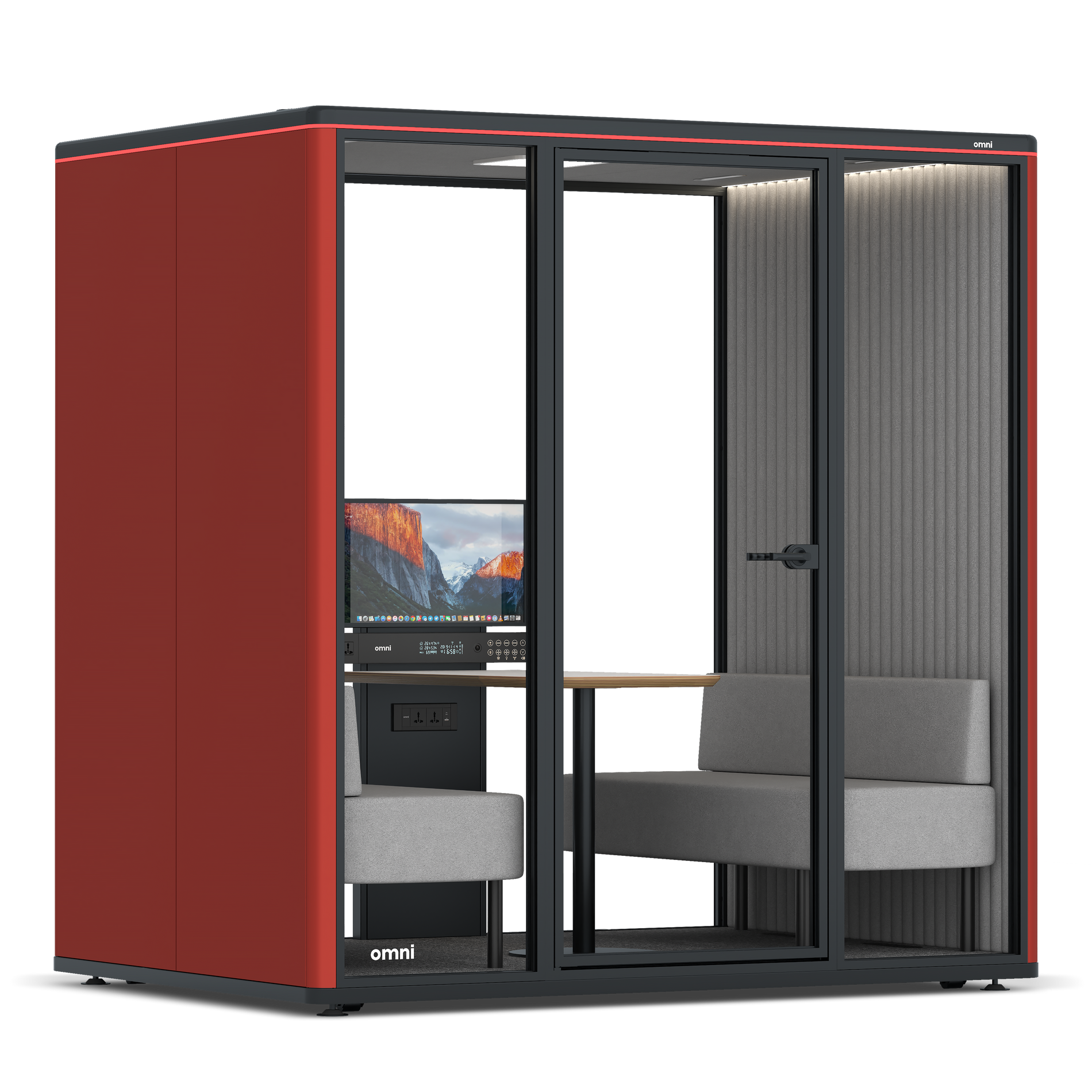 Omni FourSofa (+ Monitor Stand) / RAL Tomato Red / #6d6c69
