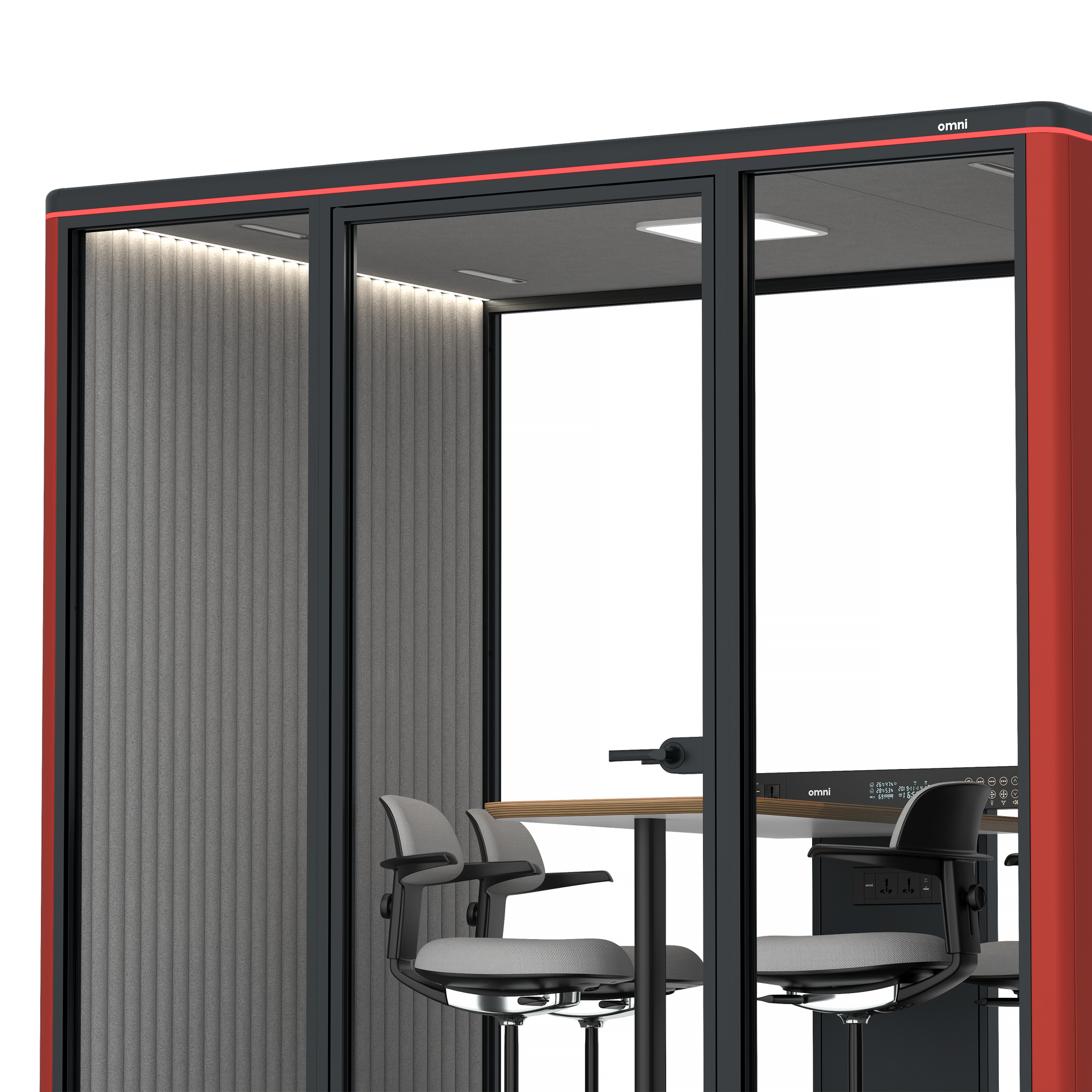 Omni FourCounter Meeting Table / RAL Tomato Red / #6d6c69