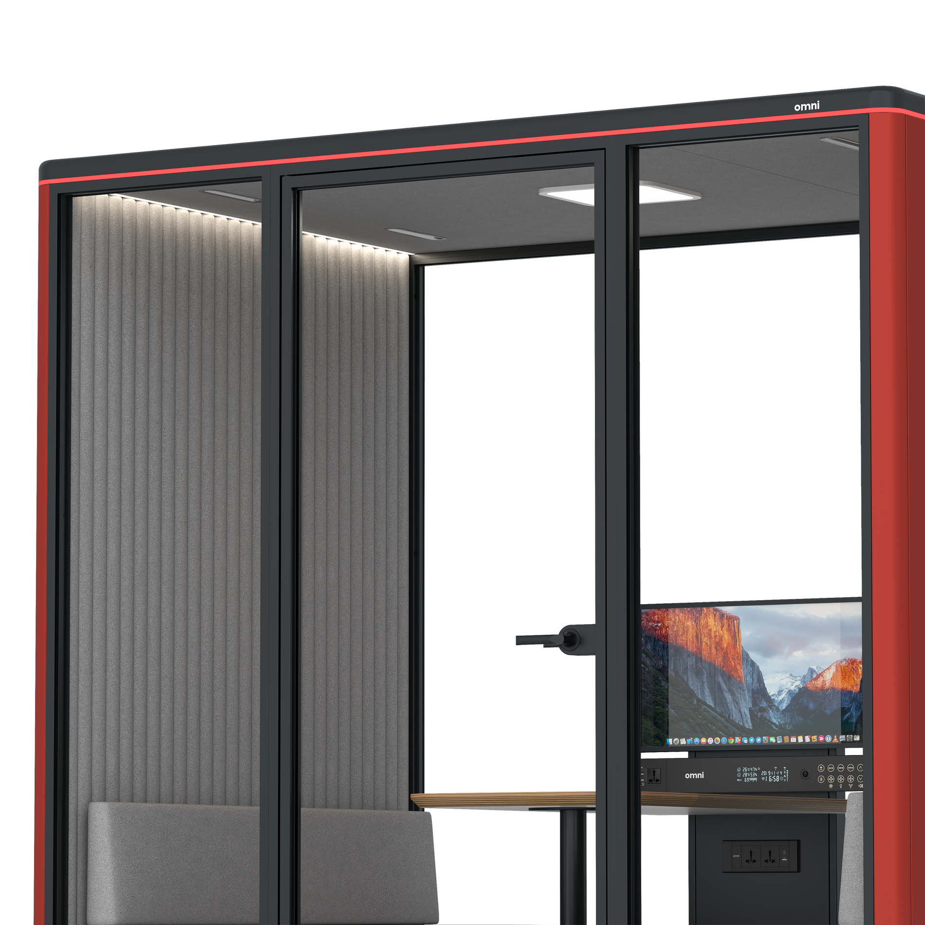 Omni FourSofa (+ Monitor Stand) / RAL Tomato Red / #6d6c69