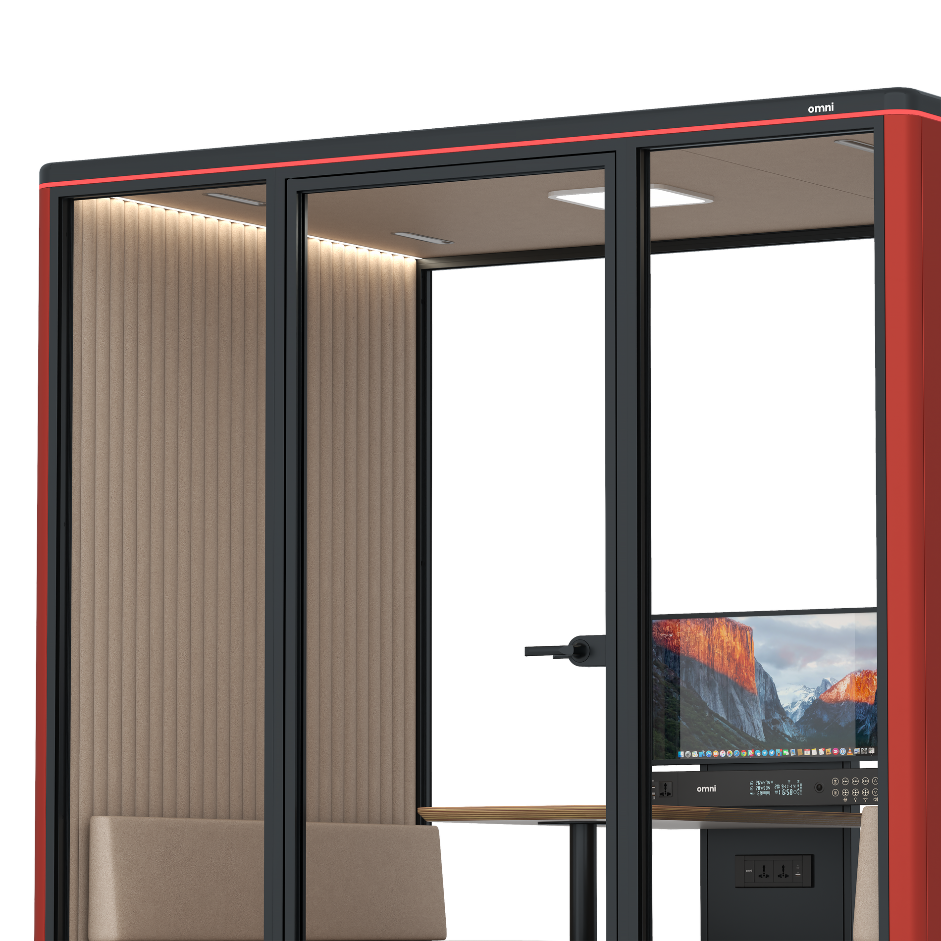 Omni FourSofa (+ Monitor Stand) / RAL Tomato Red / #a18e7e