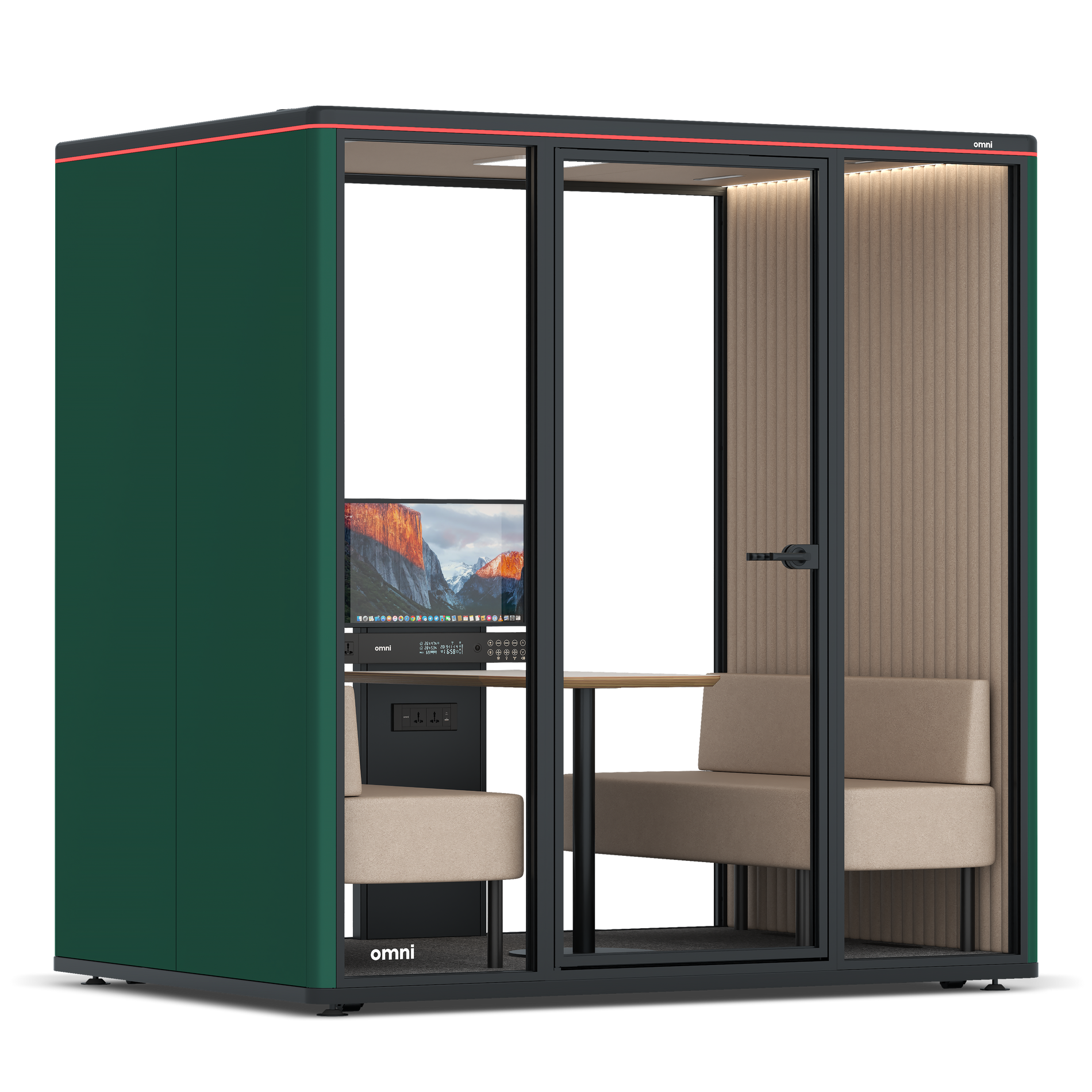 Omni FourSofa (+ Monitor Stand) / RAL Moss Green / #a18e7e