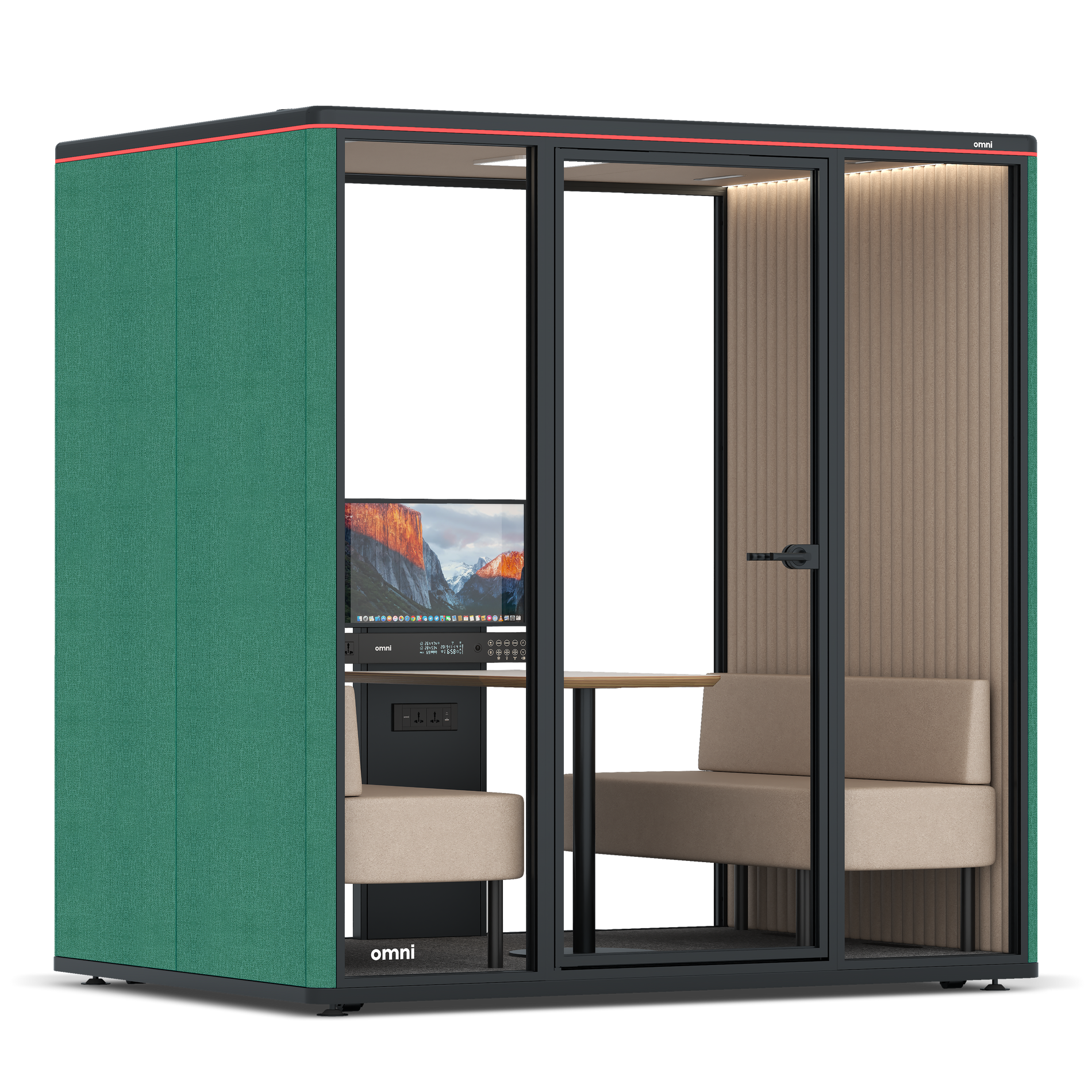 Omni FourSofa (+ Monitor Stand) / Gabriel Medley Forest Green / #a18e7e