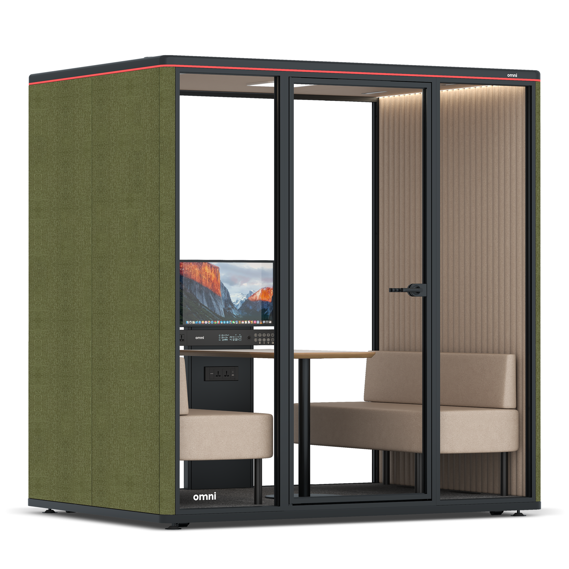 Omni FourSofa (+ Monitor Stand) / Gabriel Medley Meadow Green / #a18e7e