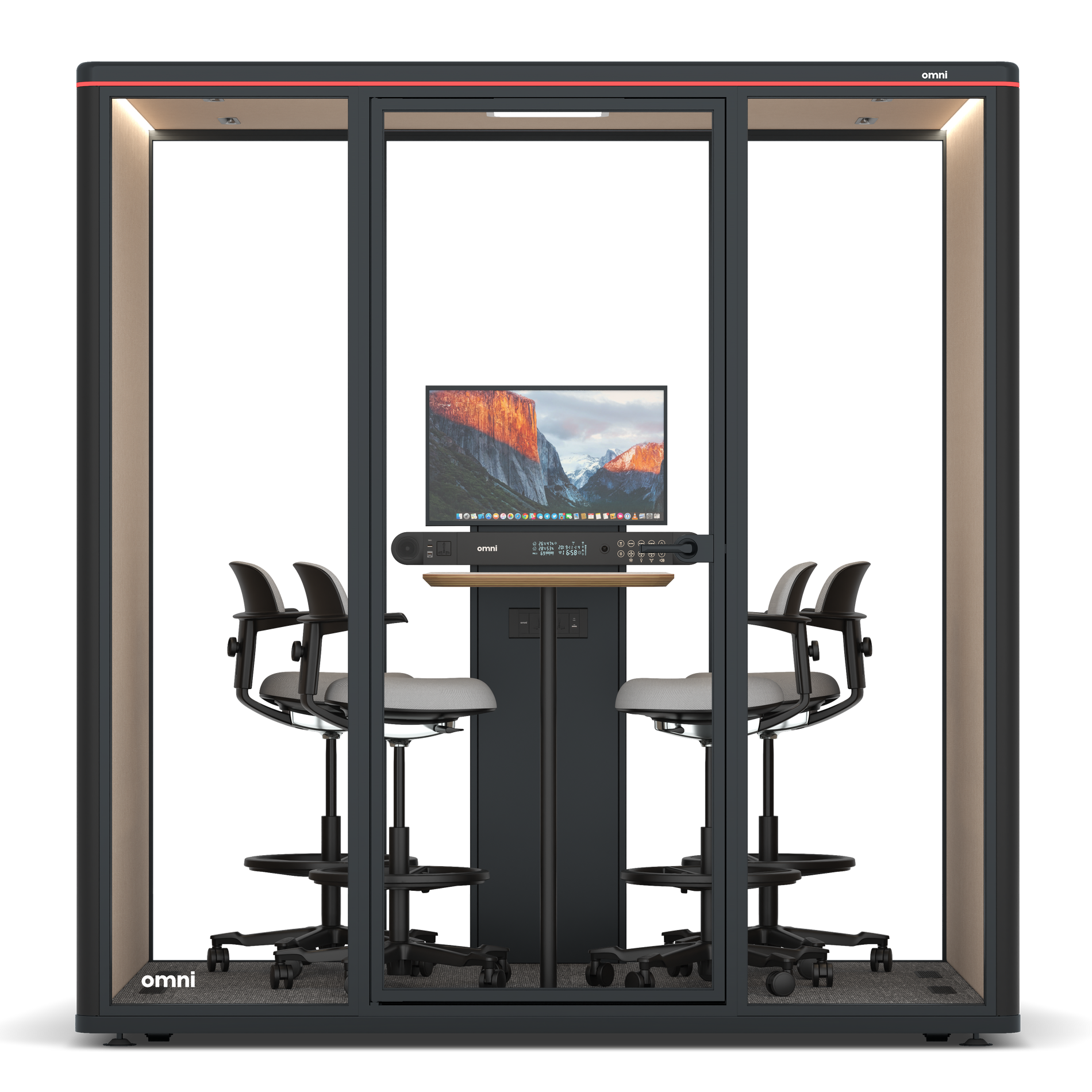Omni FourCounter Meeting Table (+ Monitor Stand) / RAL Black / #a18e7e