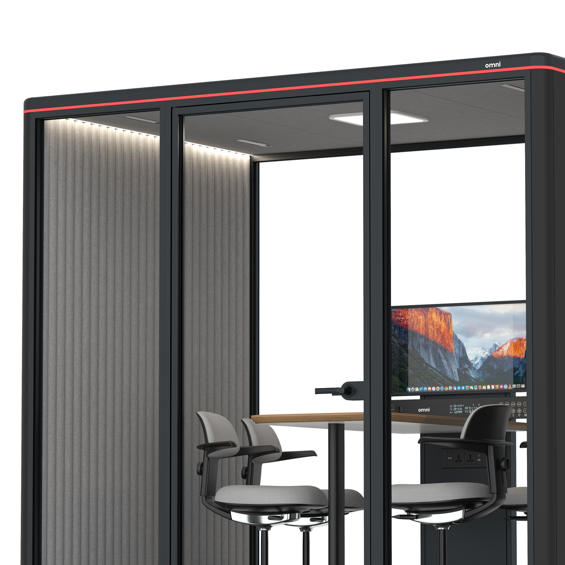 Omni FourCounter Meeting Table (+ Monitor Stand) / RAL Black / #6d6c69