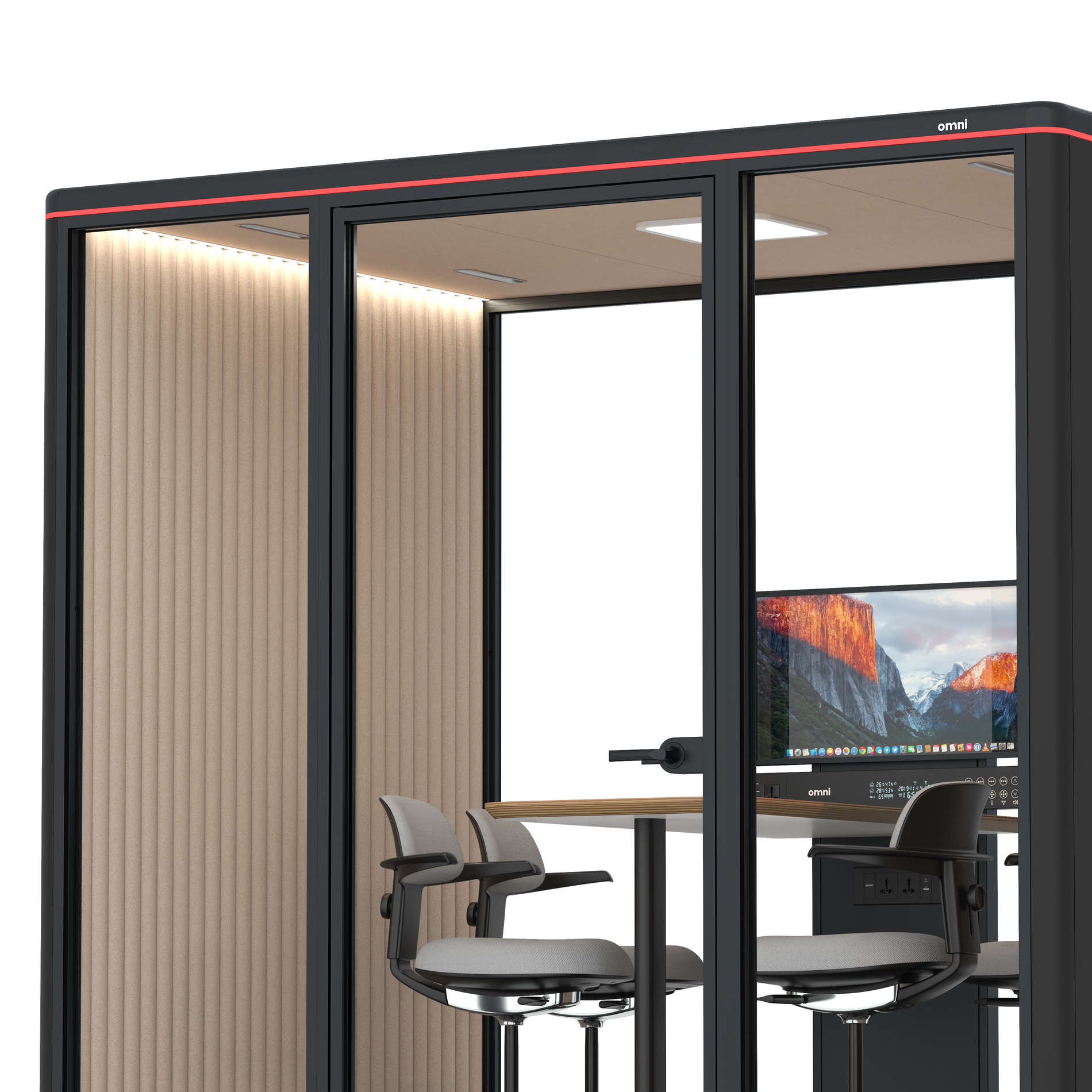 Omni FourCounter Meeting Table (+ Monitor Stand) / RAL Black / #a18e7e