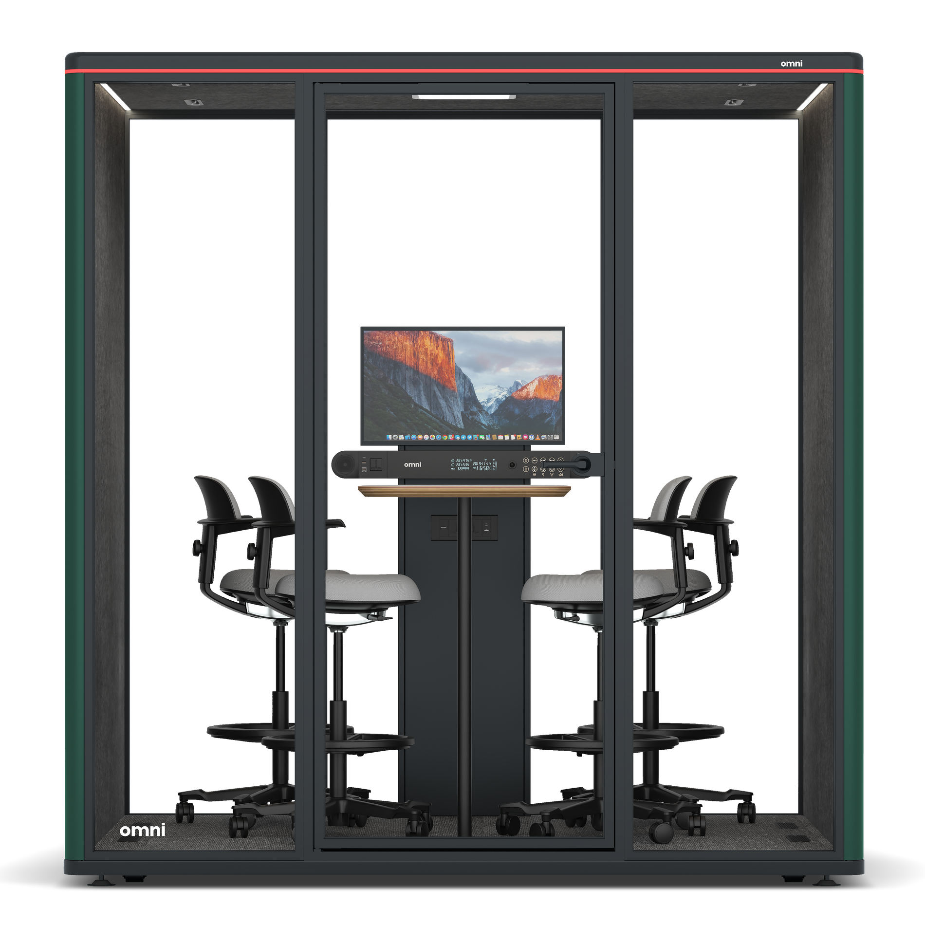 Omni FourCounter Meeting Table (+ Monitor Stand) / RAL Moss Green / #615f5d