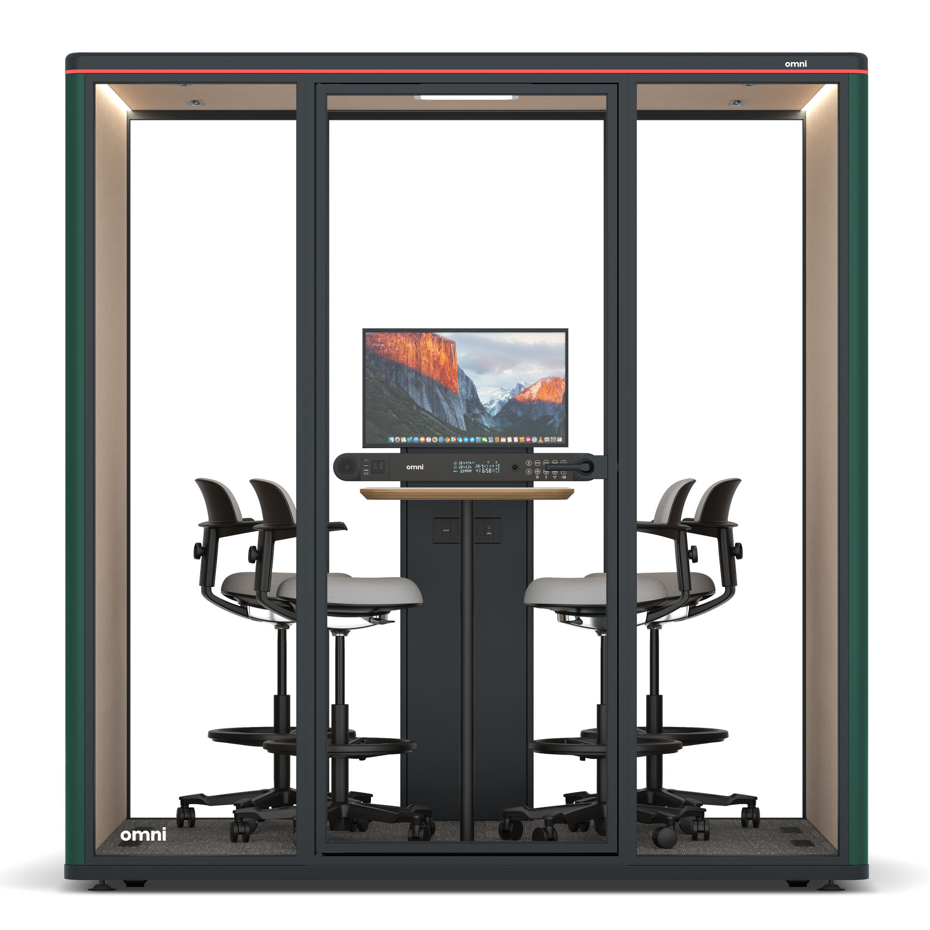 Omni FourCounter Meeting Table (+ Monitor Stand) / RAL Moss Green / #a18e7e