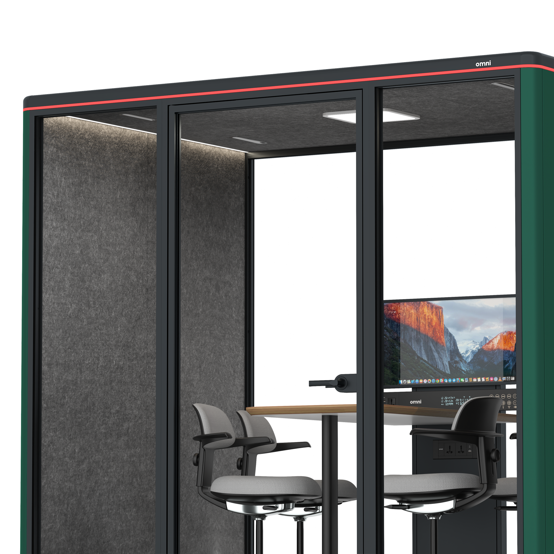 Omni FourCounter Meeting Table (+ Monitor Stand) / RAL Moss Green / #615f5d