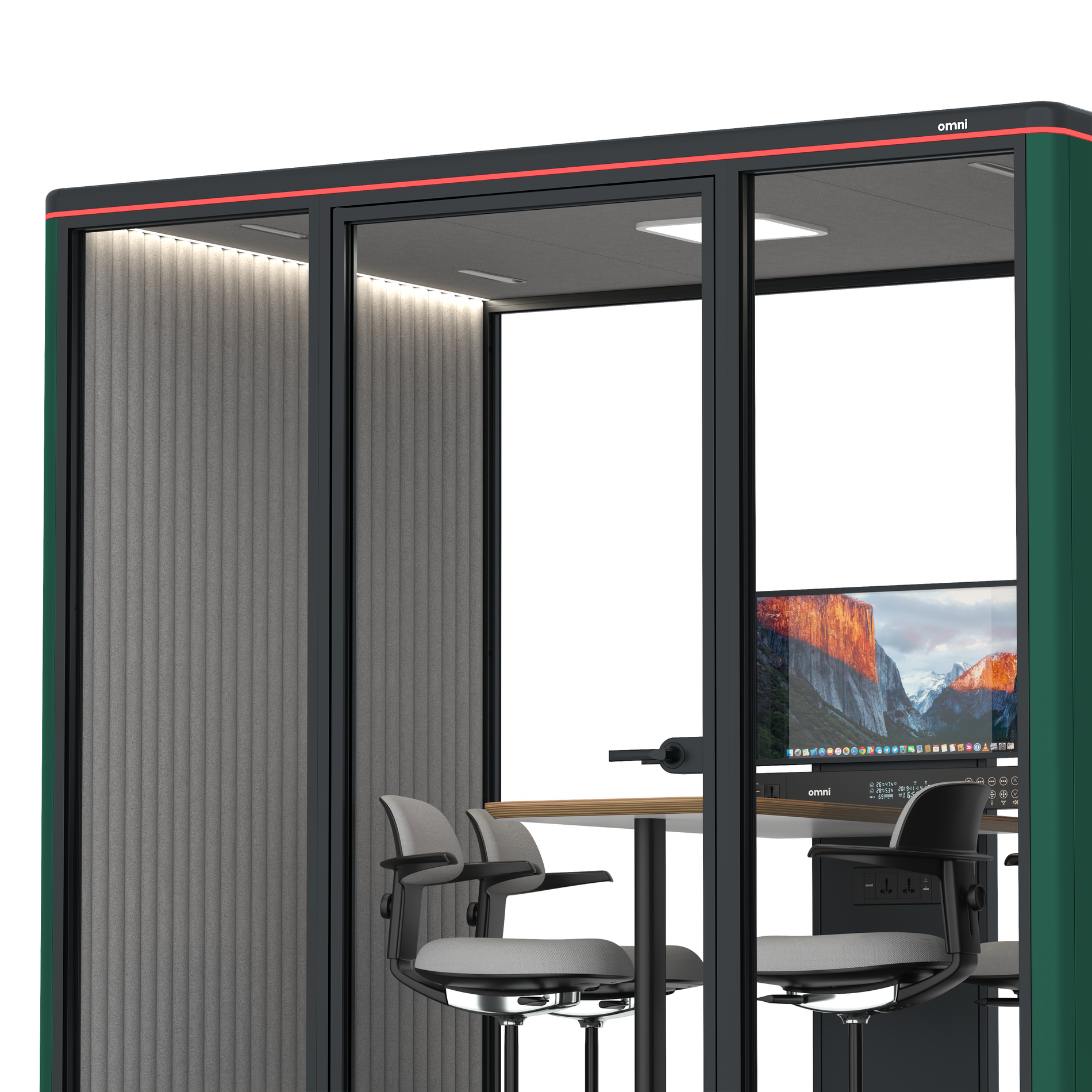 Omni FourCounter Meeting Table (+ Monitor Stand) / RAL Moss Green / #6d6c69