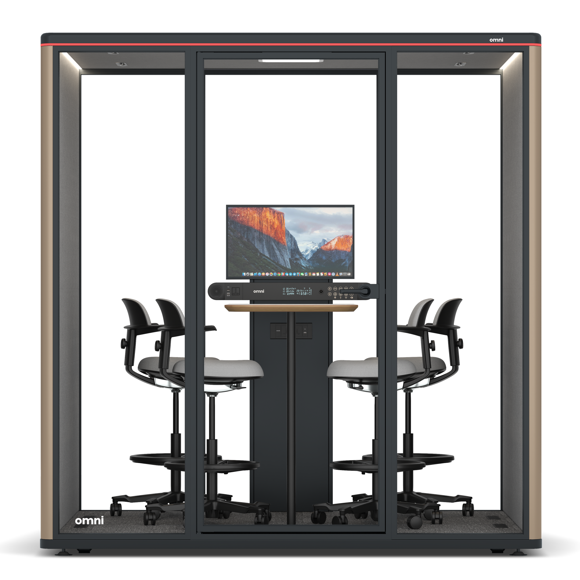 Omni FourCounter Meeting Table (+ Monitor Stand) / RAL Grey Beige / #6d6c69