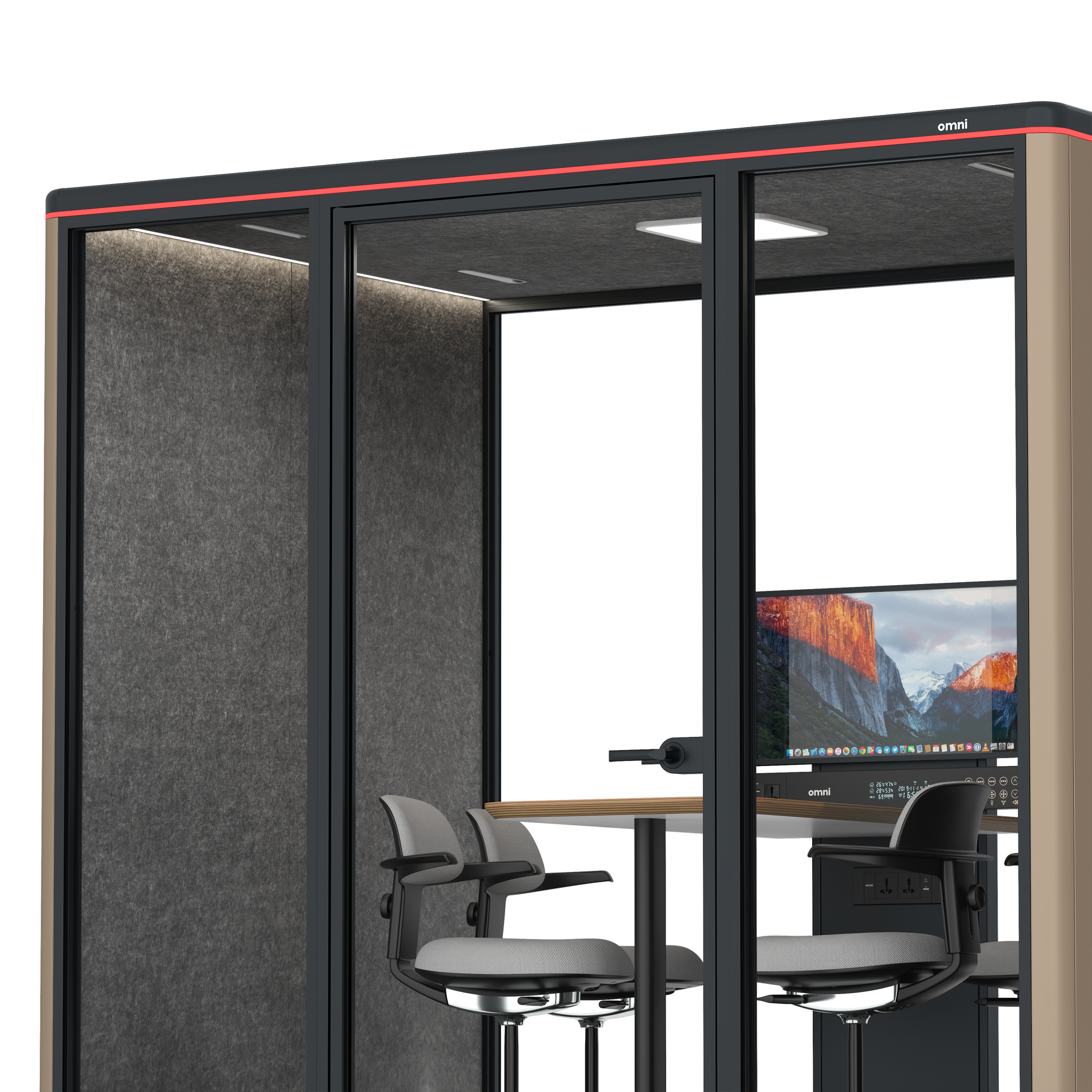 Omni FourCounter Meeting Table (+ Monitor Stand) / RAL Grey Beige / #615f5d