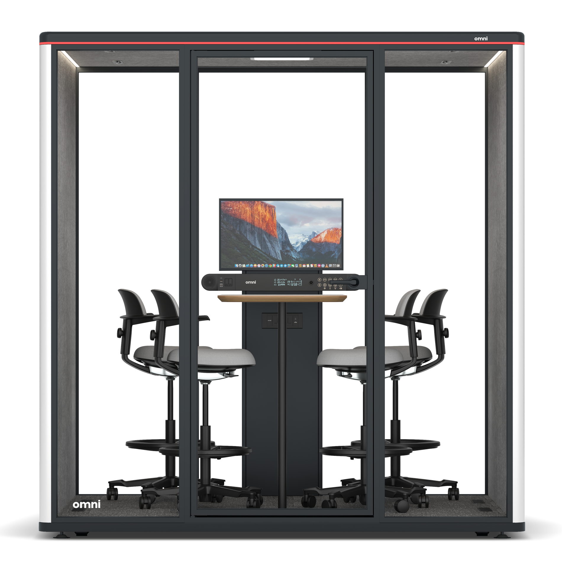 Omni FourCounter Meeting Table (+ Monitor Stand) / WhiteRAL Pure White / #a49f98