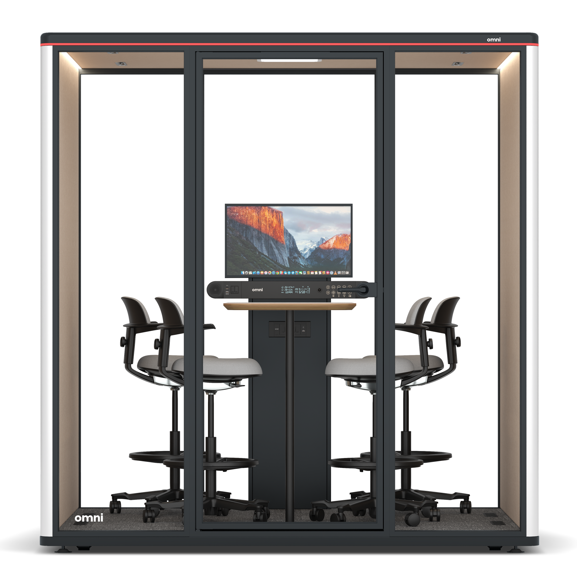 Omni FourCounter Meeting Table (+ Monitor Stand) / WhiteRAL Pure White / #a18e7e