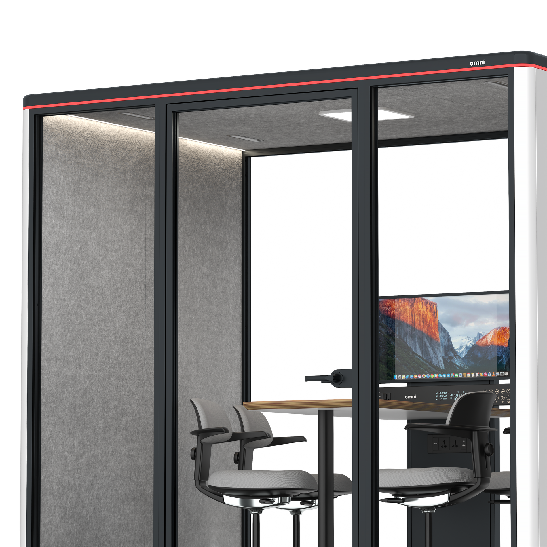Omni FourCounter Meeting Table (+ Monitor Stand) / WhiteRAL Pure White / #a49f98