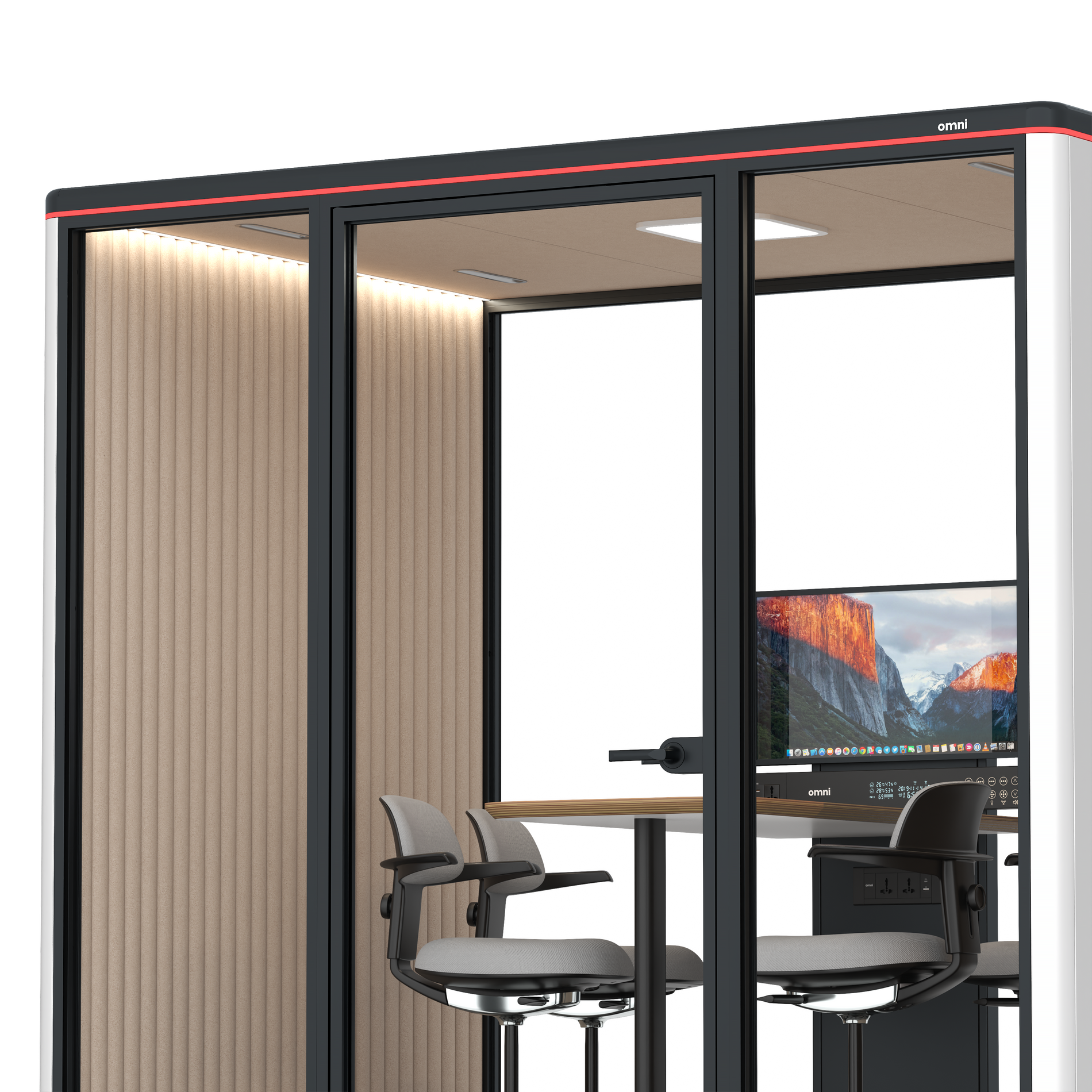 Omni FourCounter Meeting Table (+ Monitor Stand) / WhiteRAL Pure White / #a18e7e