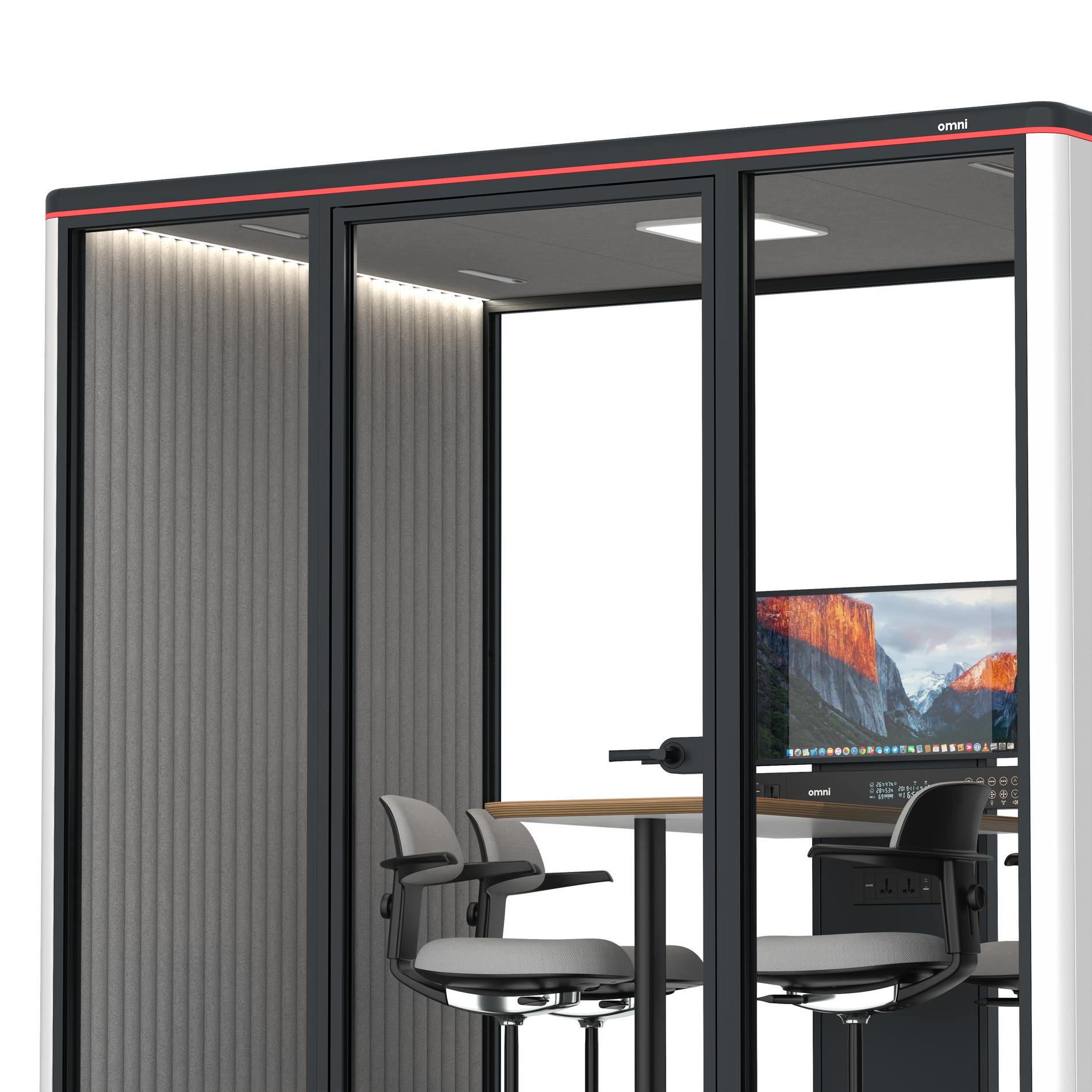Omni FourCounter Meeting Table (+ Monitor Stand) / WhiteRAL Pure White / #6d6c69