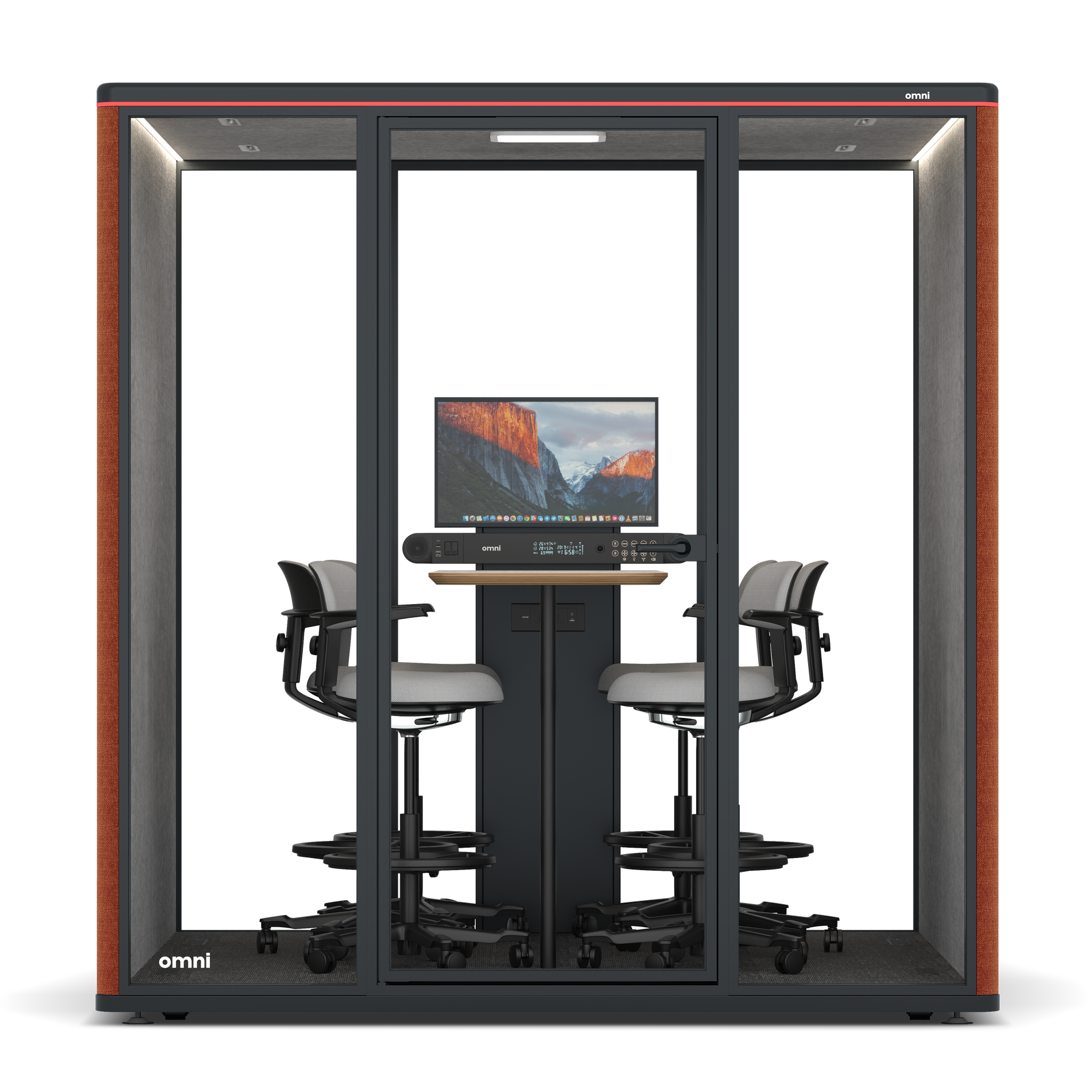 Omni SixCounter Meeting Table (+ Monitor Stand) / Bloody Orange / #a49f98