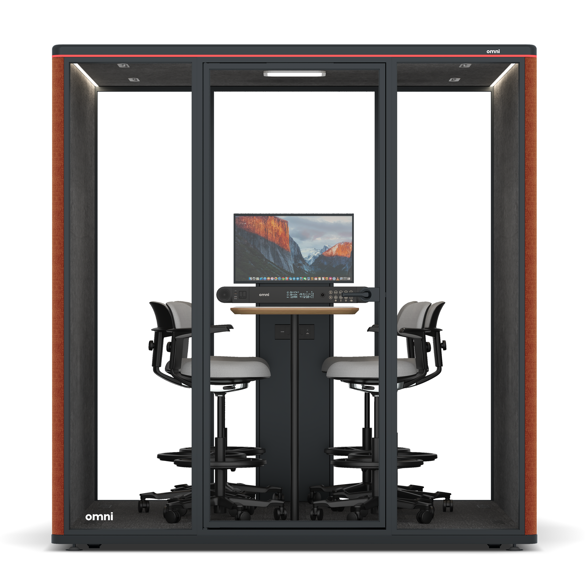 Omni SixCounter Meeting Table (+ Monitor Stand) / Bloody Orange / #615f5d