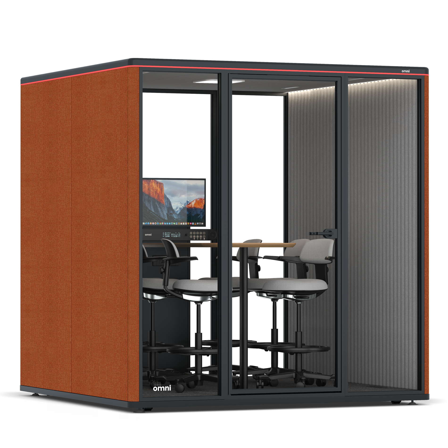 Omni SixCounter Meeting Table (+ Monitor Stand) / Bloody Orange / #6d6c69