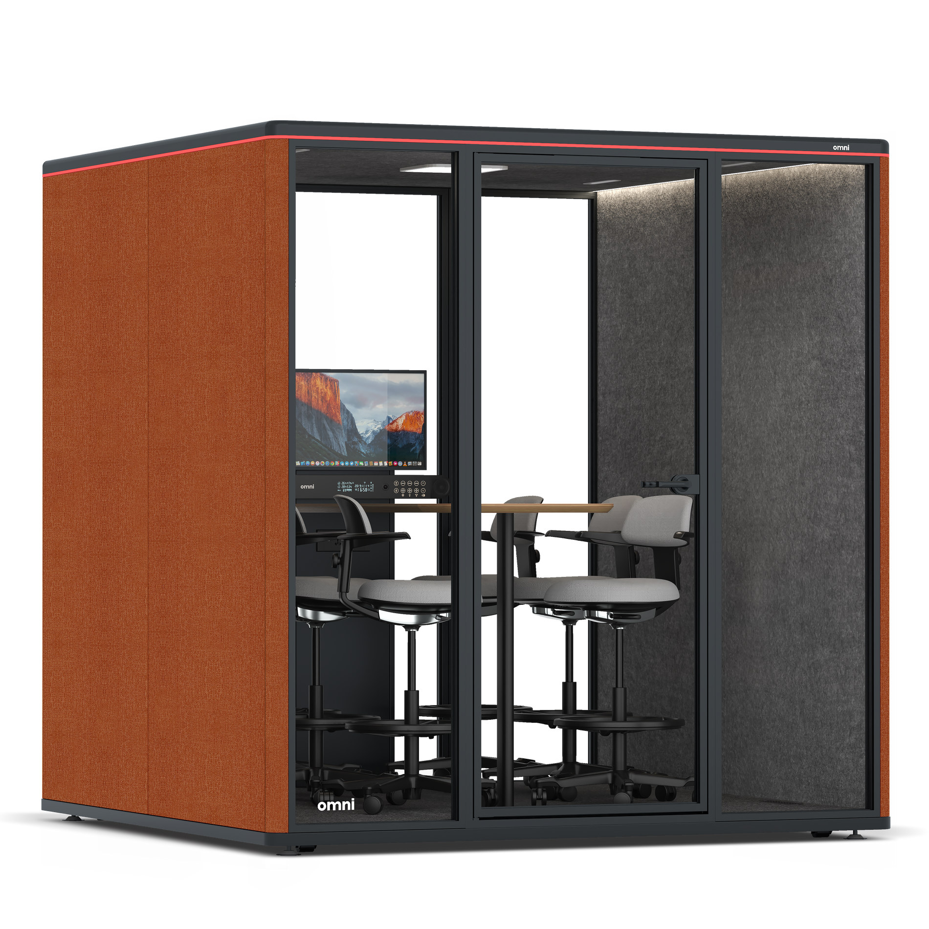 Omni SixCounter Meeting Table (+ Monitor Stand) / Bloody Orange / #615f5d