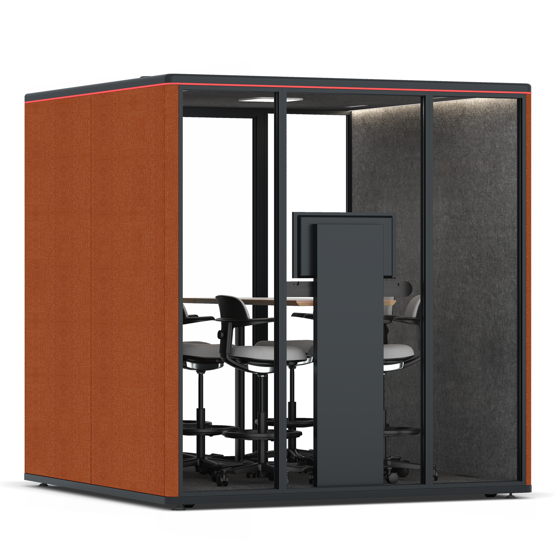 Omni SixCounter Meeting Table (+ Monitor Stand) / Bloody Orange / #615f5d