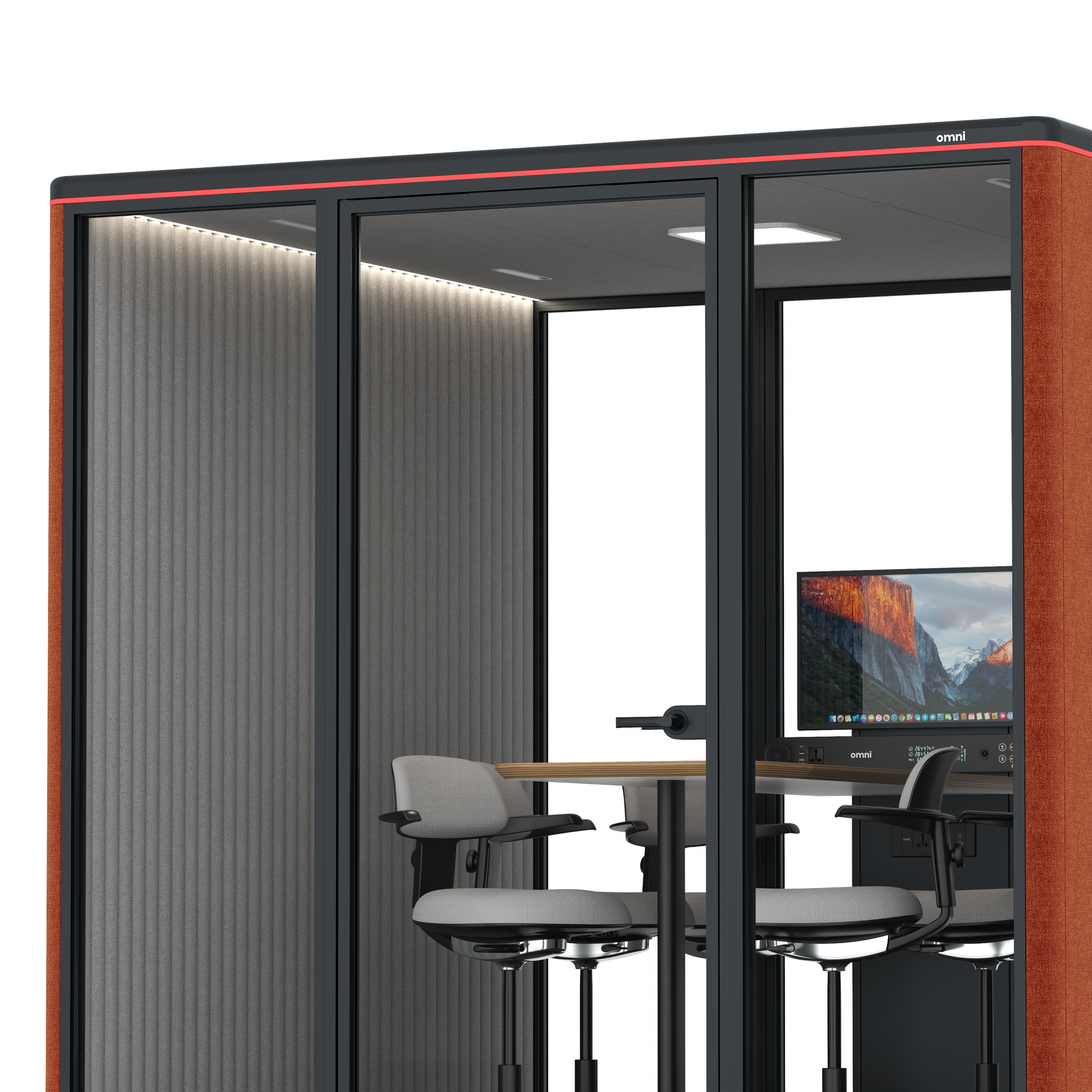 Omni SixCounter Meeting Table (+ Monitor Stand) / Bloody Orange / #6d6c69