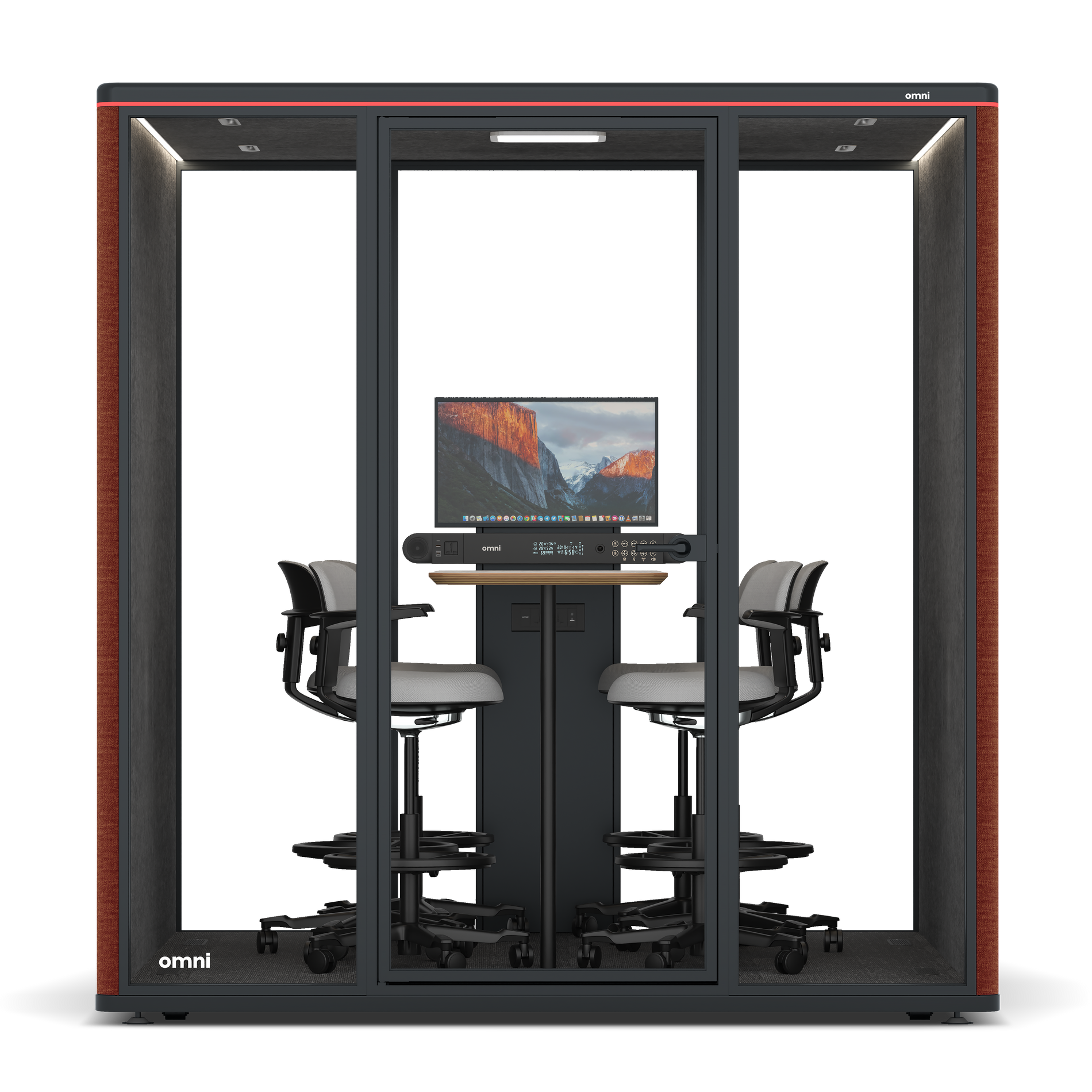 Omni SixCounter Meeting Table (+ Monitor Stand) / Gabriel Medley Deep Rouge / #615f5d