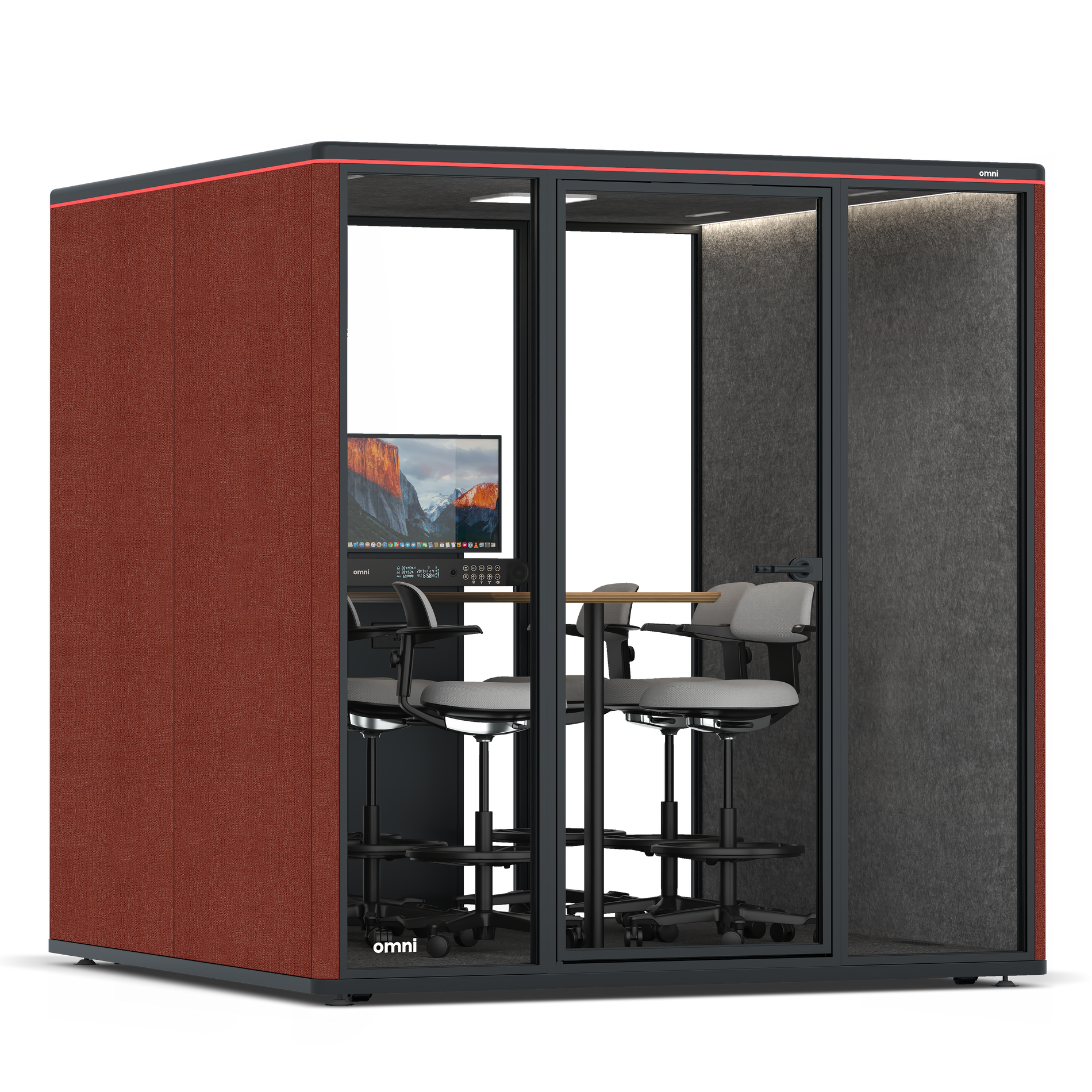 Omni SixCounter Meeting Table (+ Monitor Stand) / Gabriel Medley Deep Rouge / #615f5d
