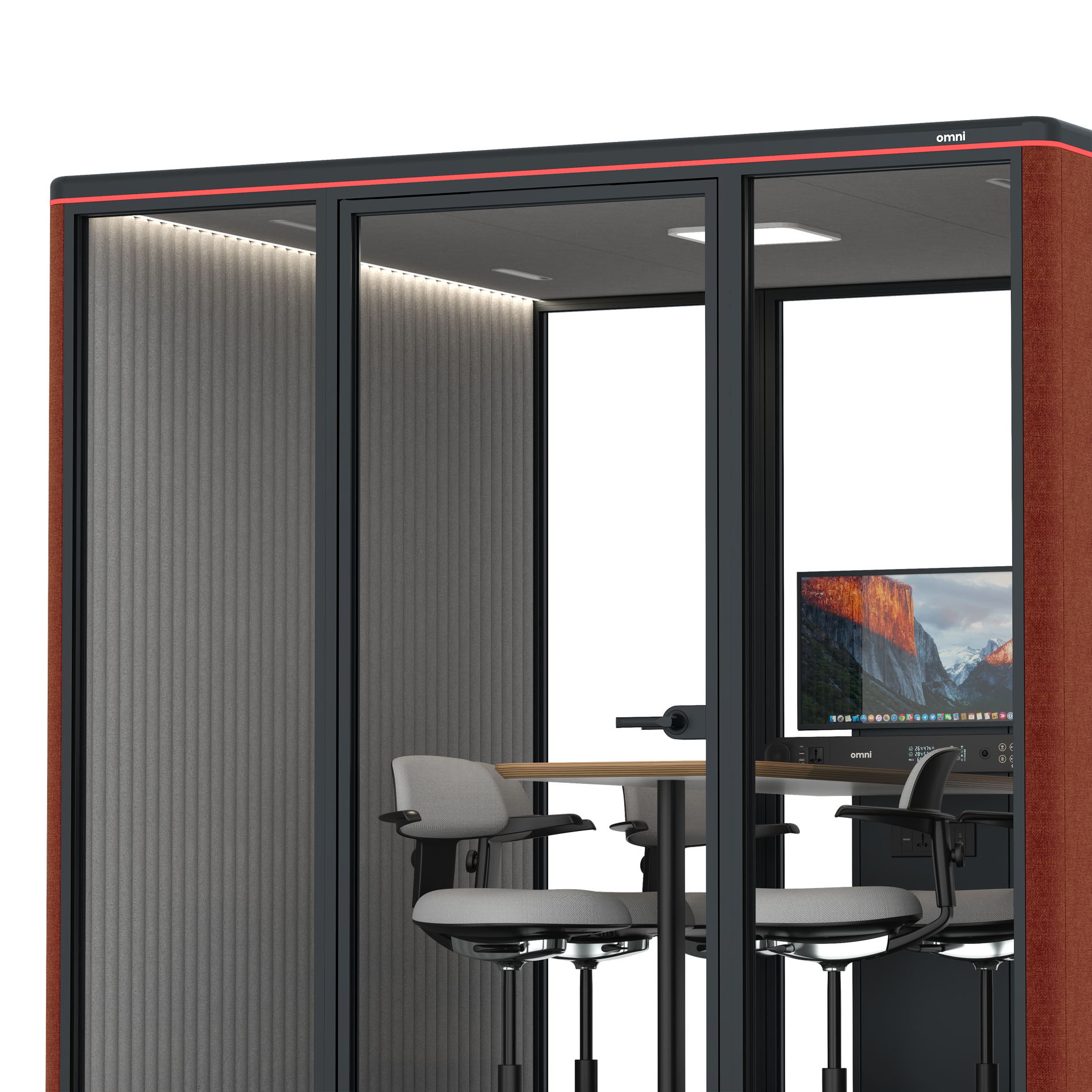 Omni SixCounter Meeting Table (+ Monitor Stand) / Gabriel Medley Deep Rouge / #6d6c69