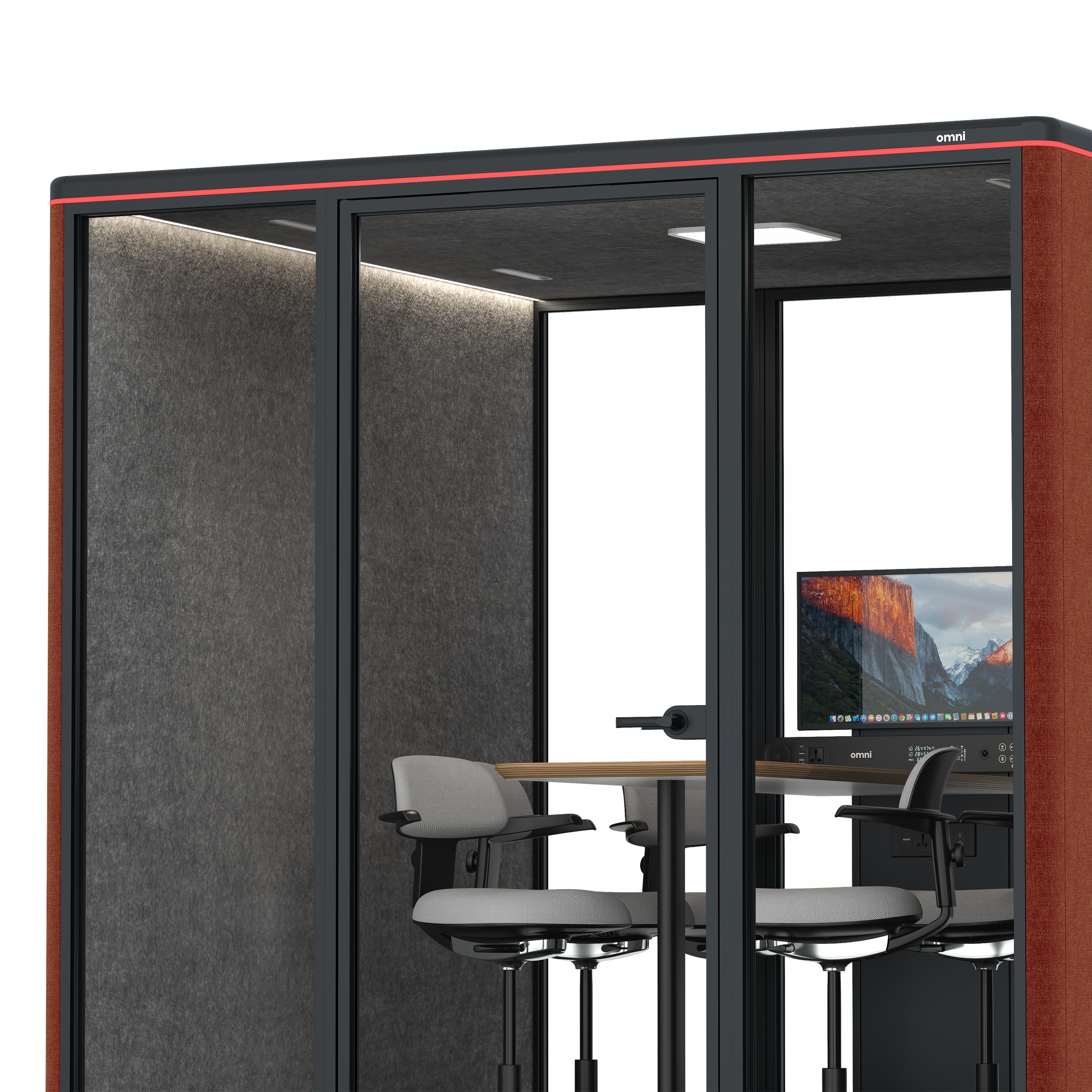 Omni SixCounter Meeting Table (+ Monitor Stand) / Gabriel Medley Deep Rouge / #615f5d