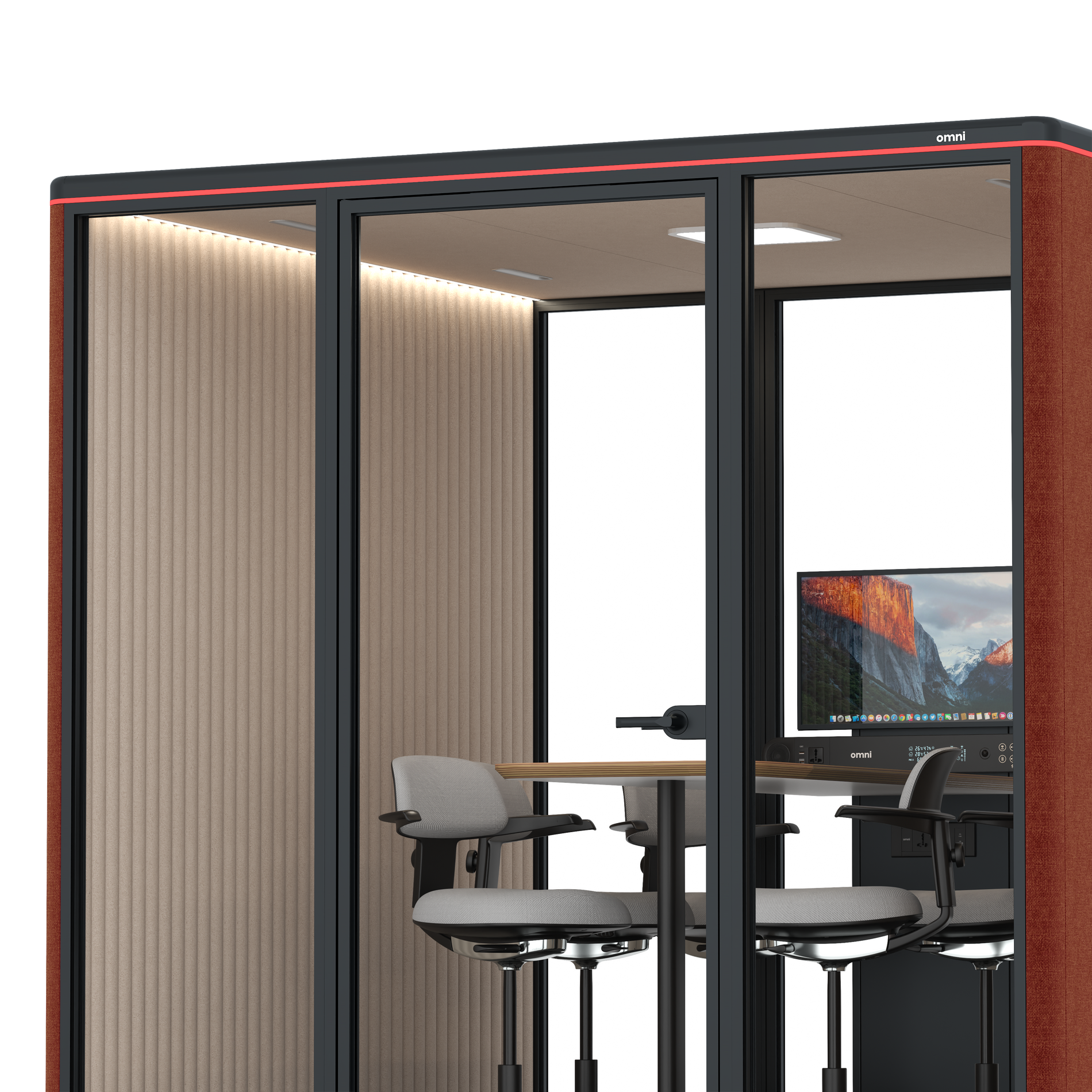 Omni SixCounter Meeting Table (+ Monitor Stand) / Gabriel Medley Deep Rouge / #a18e7e
