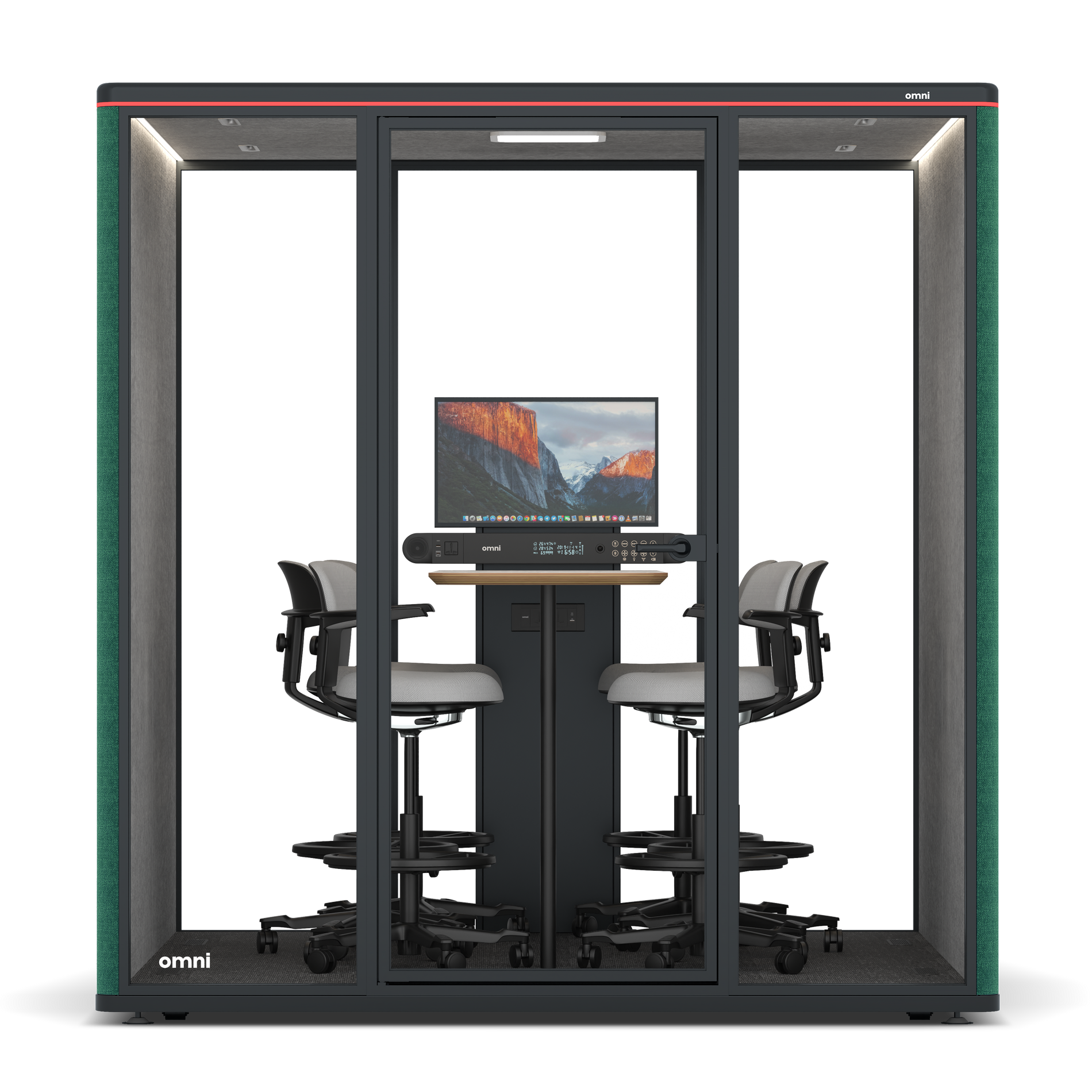 Omni SixCounter Meeting Table (+ Monitor Stand) / Gabriel Medley Forest Green / #a49f98