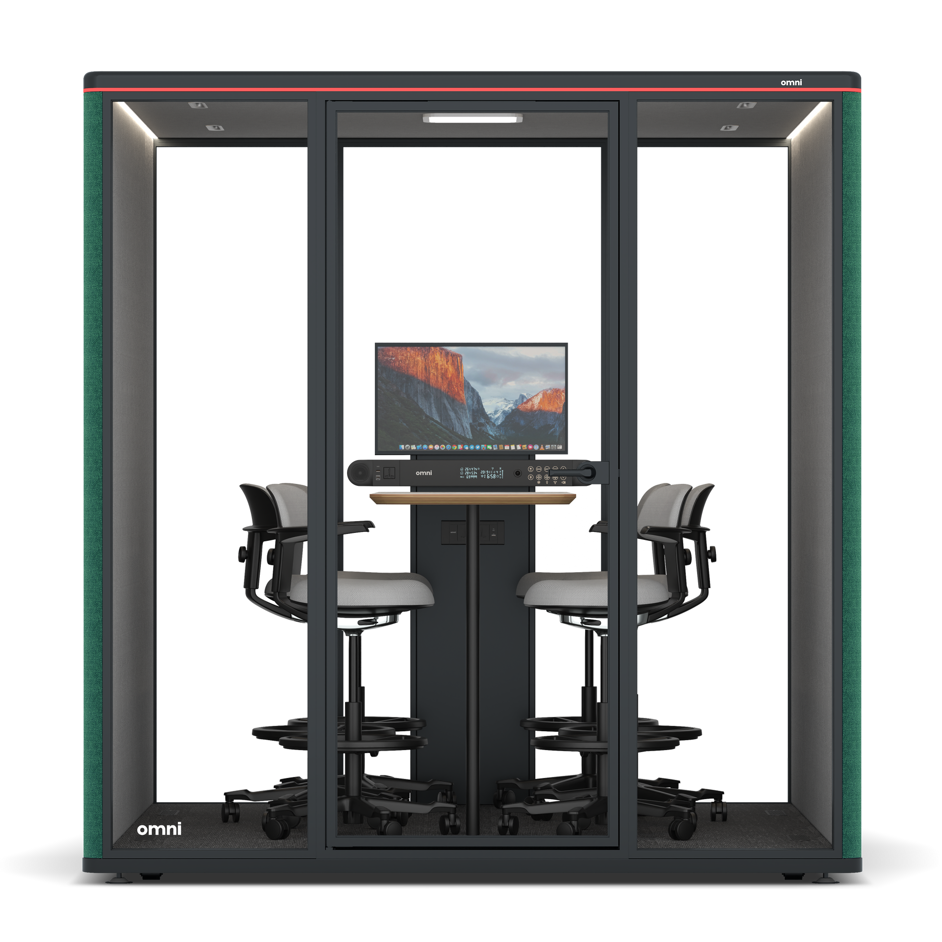 Omni SixCounter Meeting Table (+ Monitor Stand) / Gabriel Medley Forest Green / #6d6c69