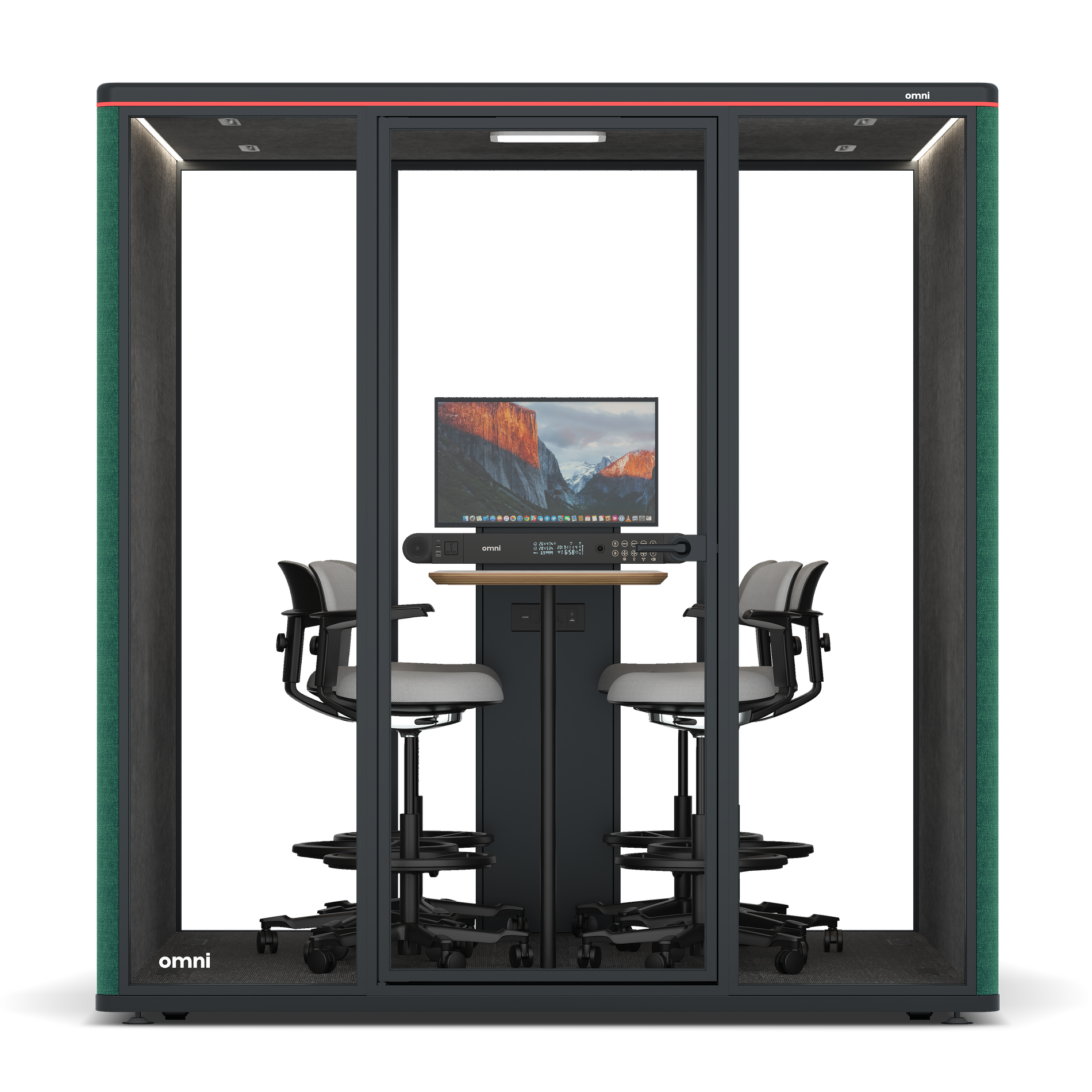 Omni SixCounter Meeting Table (+ Monitor Stand) / Gabriel Medley Forest Green / #615f5d